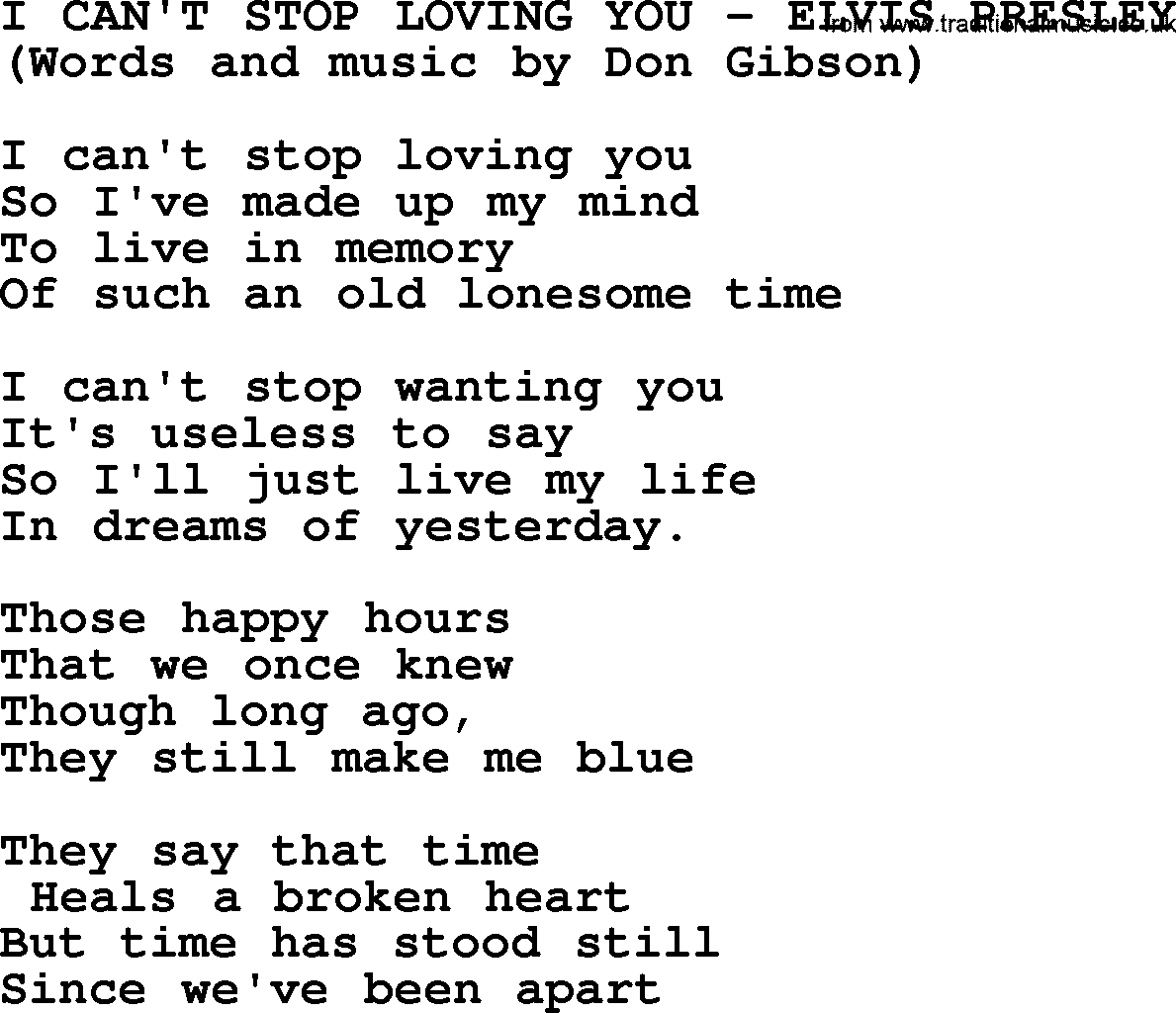 Elvis Presley song: I Can't Stop Loving You lyrics