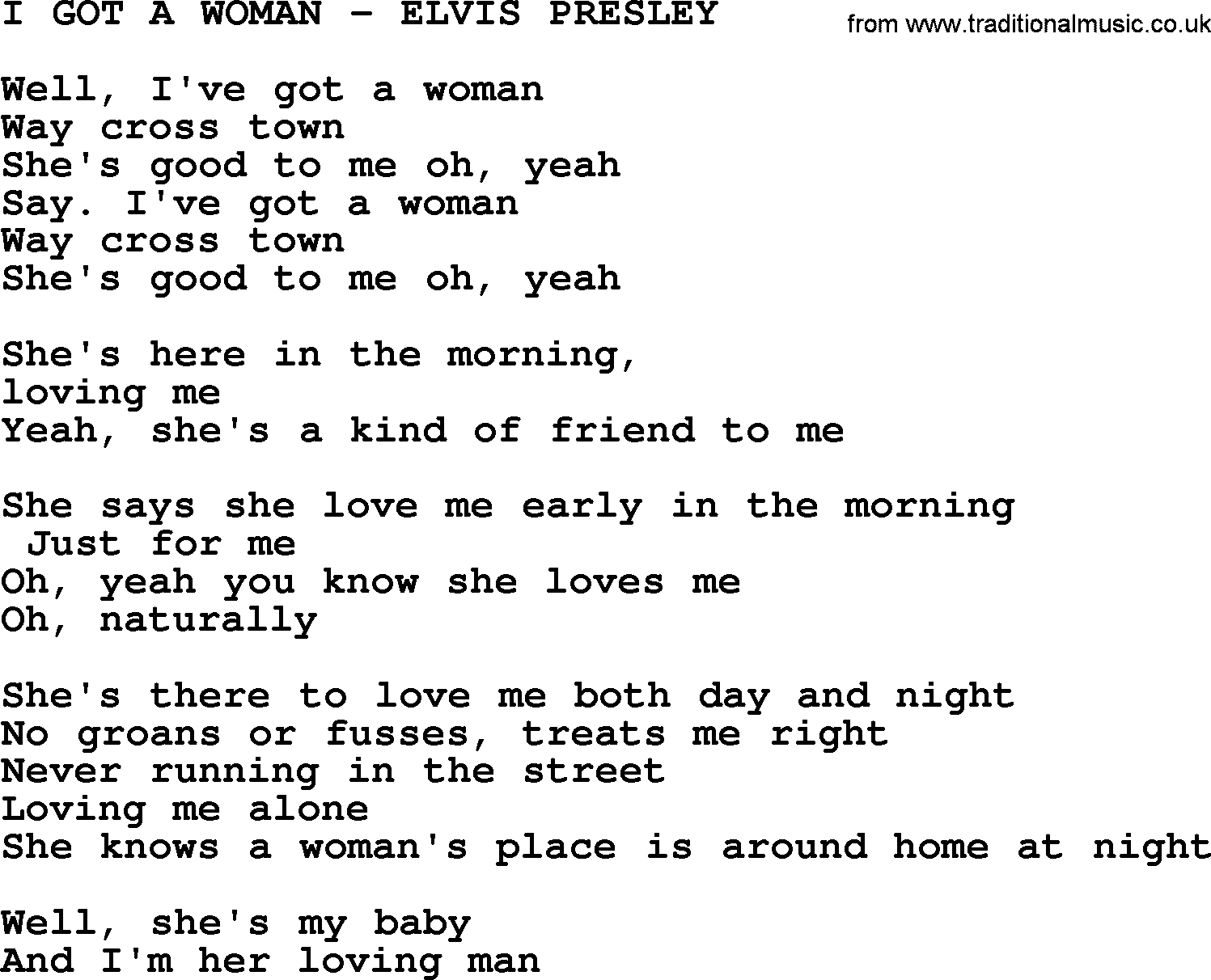 Elvis Presley song: I Got A Woman-Elvis Presley-.txt lyrics and chords