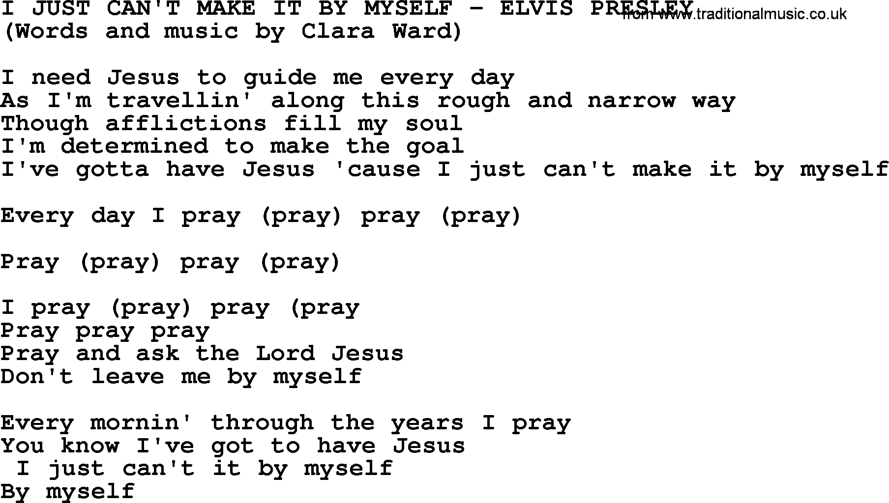 Elvis Presley song: I Just Can't Make It By Myself lyrics