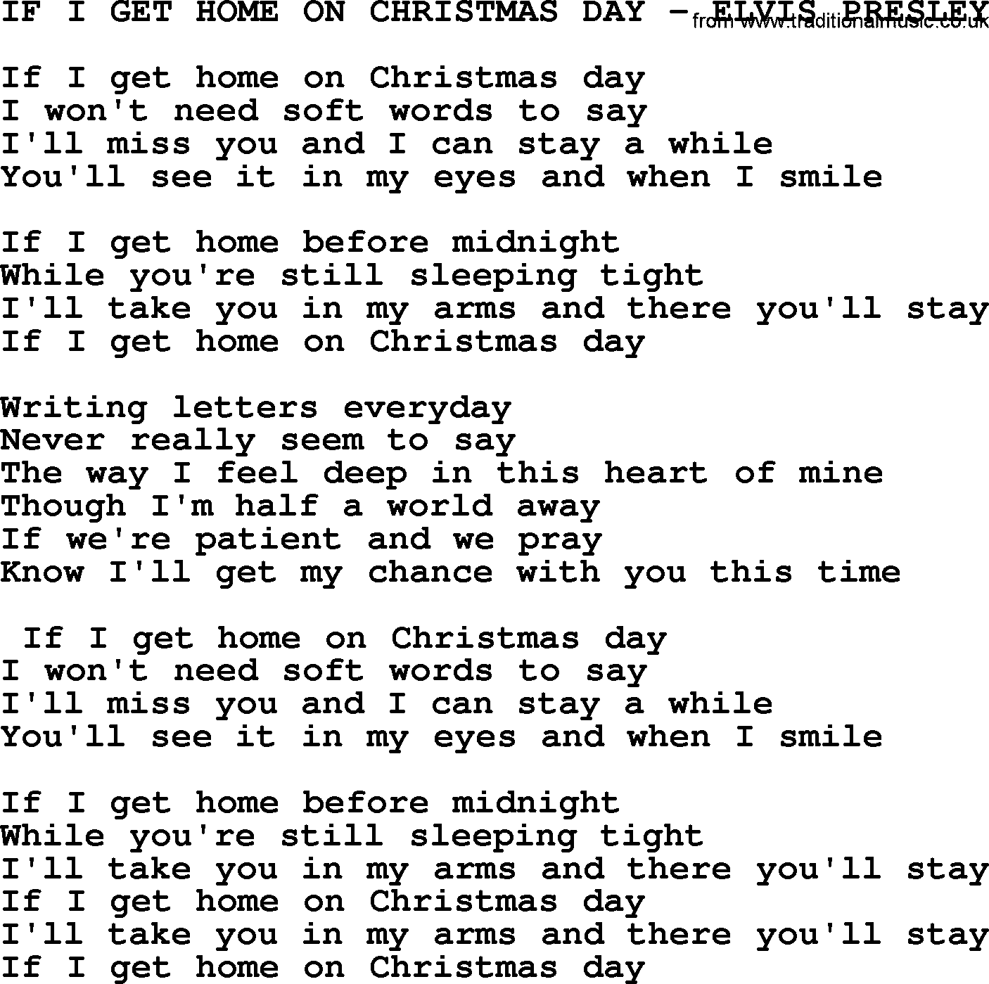 If I Get Home On Christmas Day-Elvis Presley-.txt, by Elvis Presley - lyrics and chords