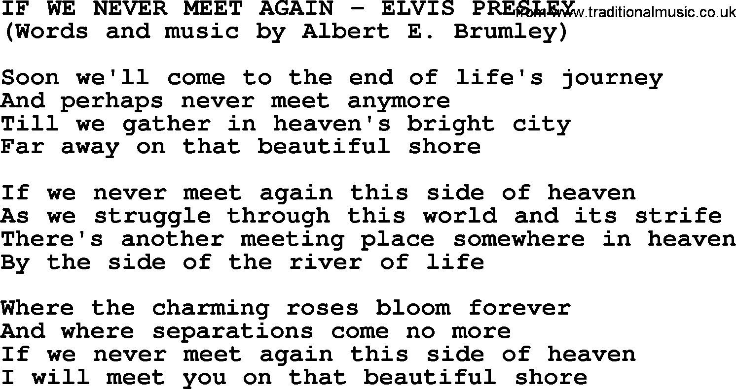 Elvis Presley song: If We Never Meet Again lyrics