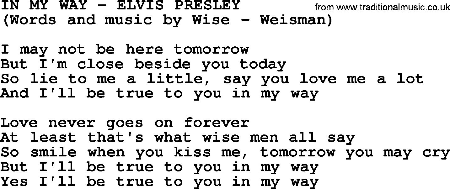 Elvis Presley song: In My Way lyrics