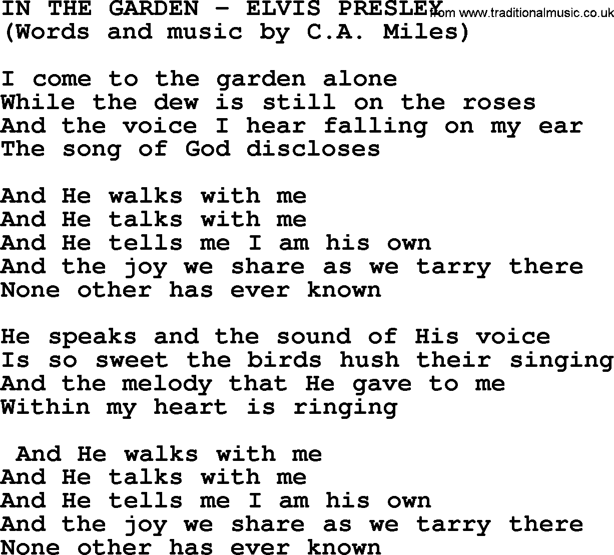Elvis Presley song: In The Garden lyrics