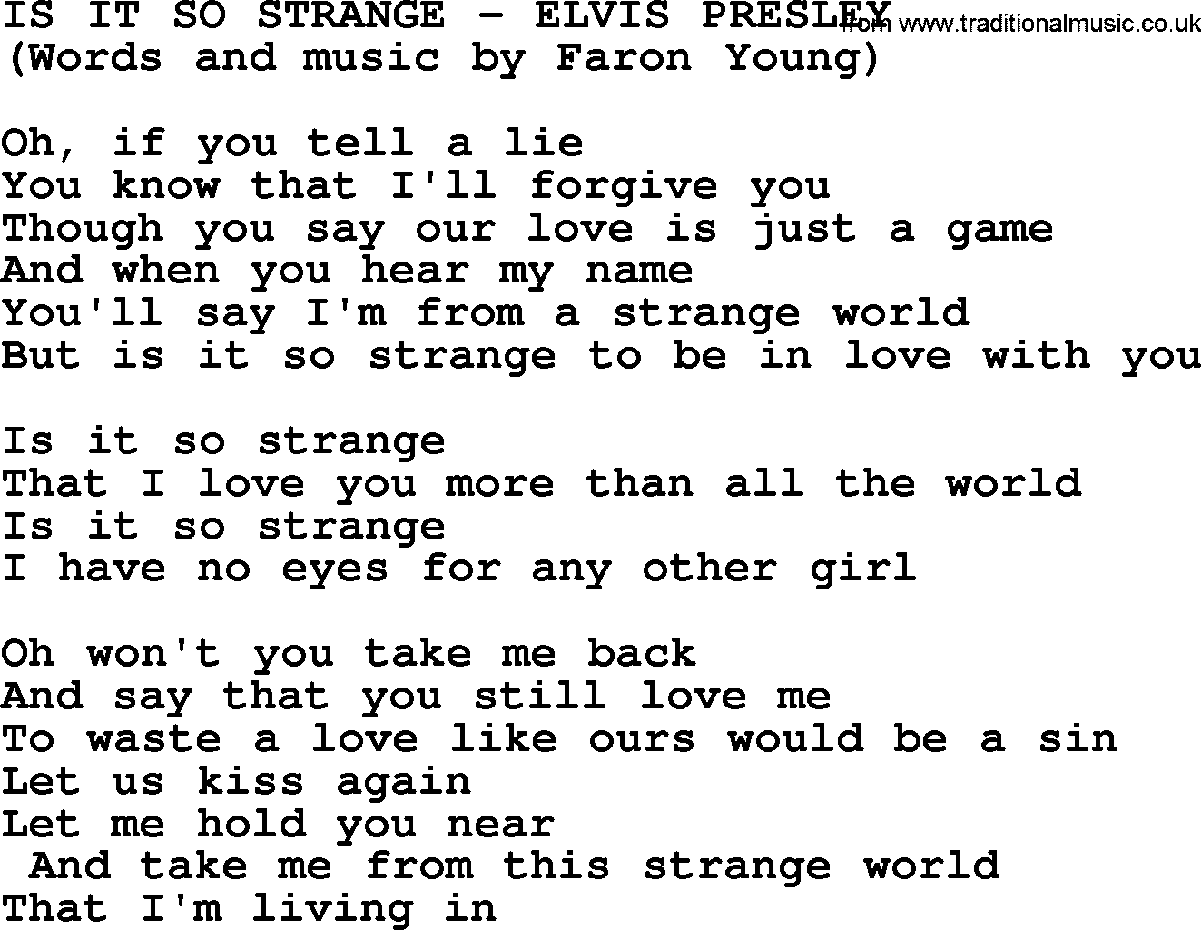 Elvis Presley song: Is It So Strange lyrics