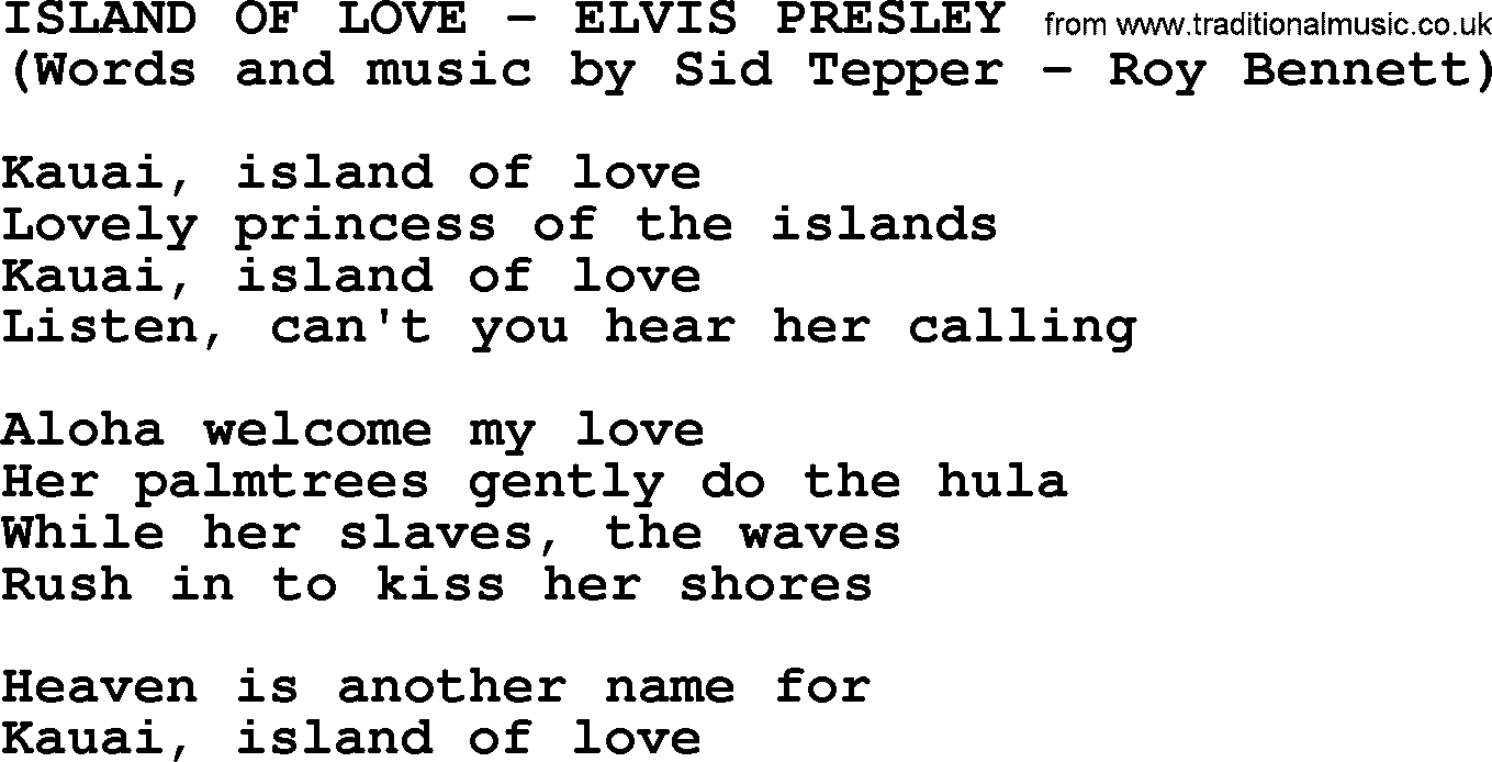 Elvis Presley song: Island Of Love lyrics