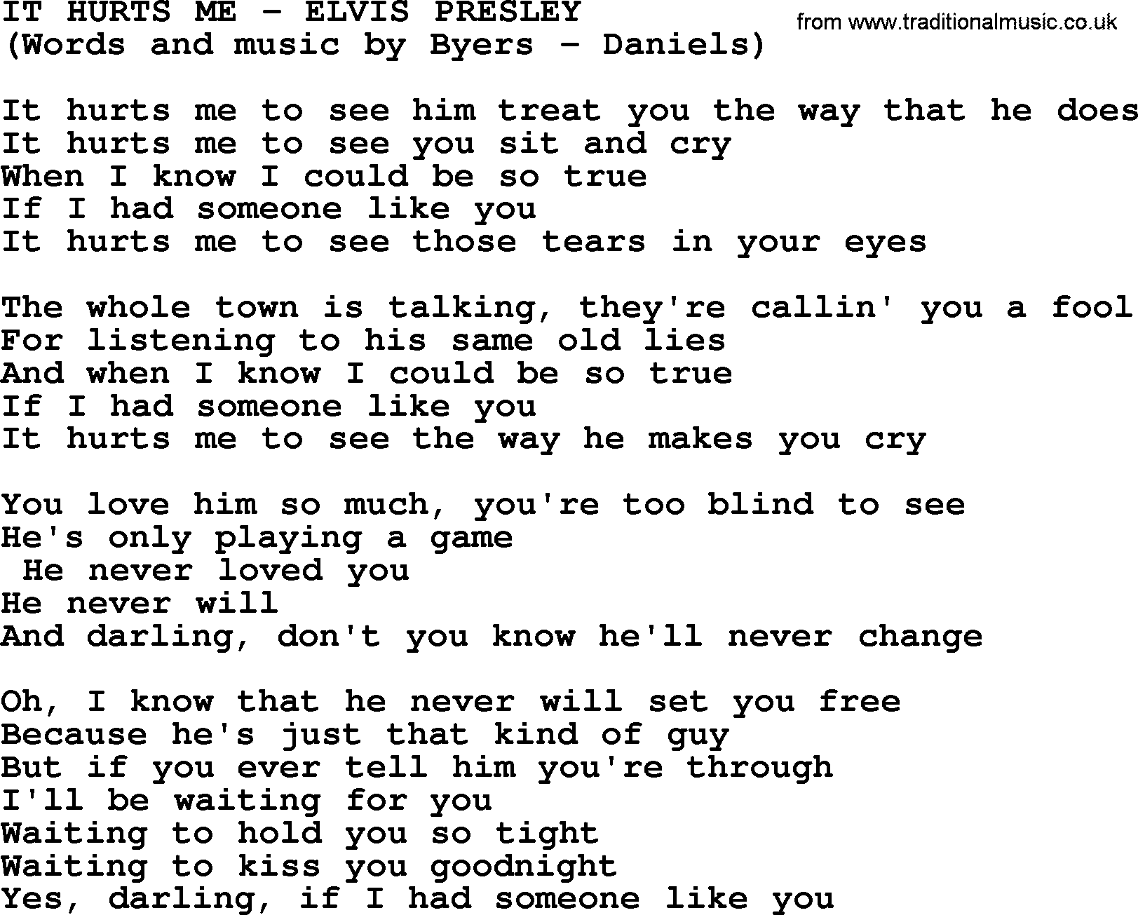 Elvis Presley song: It Hurts Me lyrics