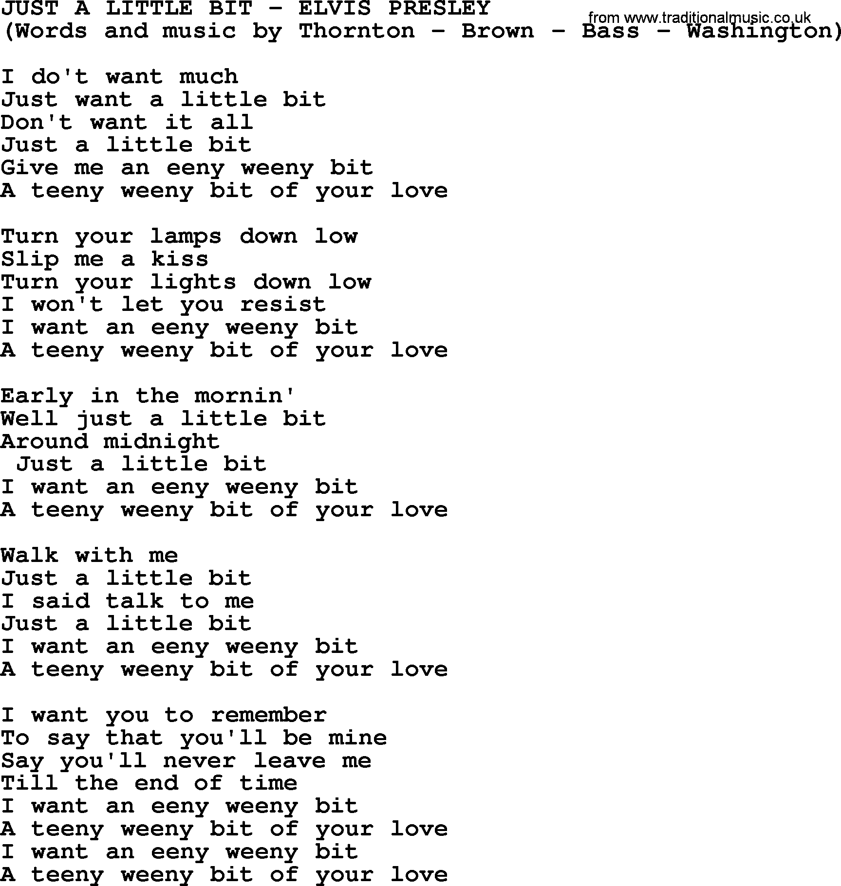 Elvis Presley song: Just A Little Bit lyrics