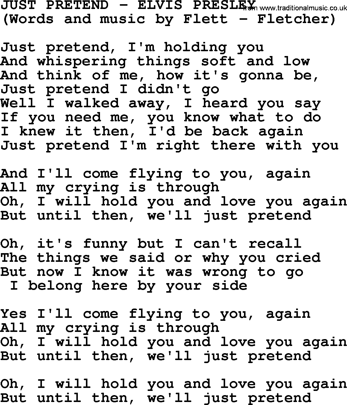 Elvis Presley song: Just Pretend lyrics