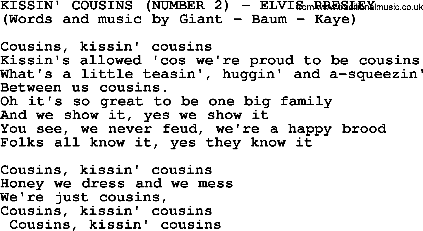 Elvis Presley song: Kissin' Cousins (Number 2) lyrics