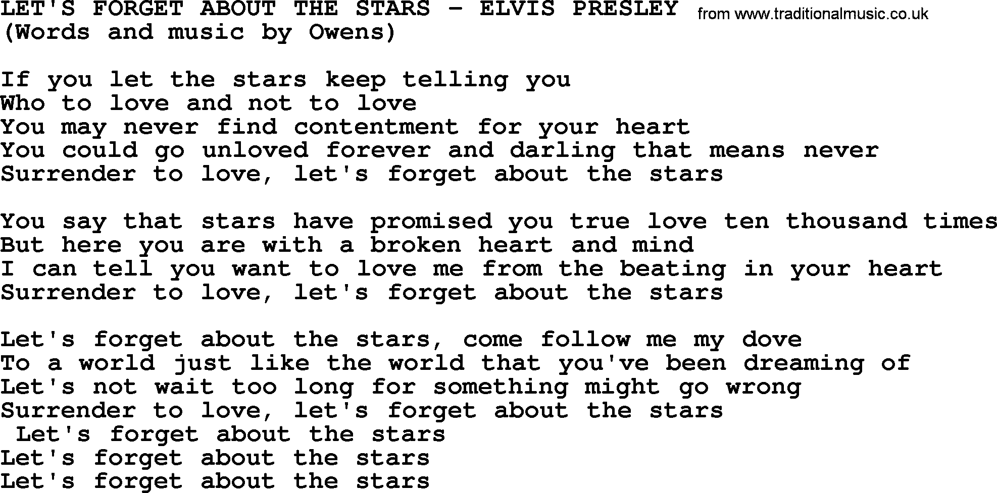 Elvis Presley song: Let's Forget About The Stars lyrics