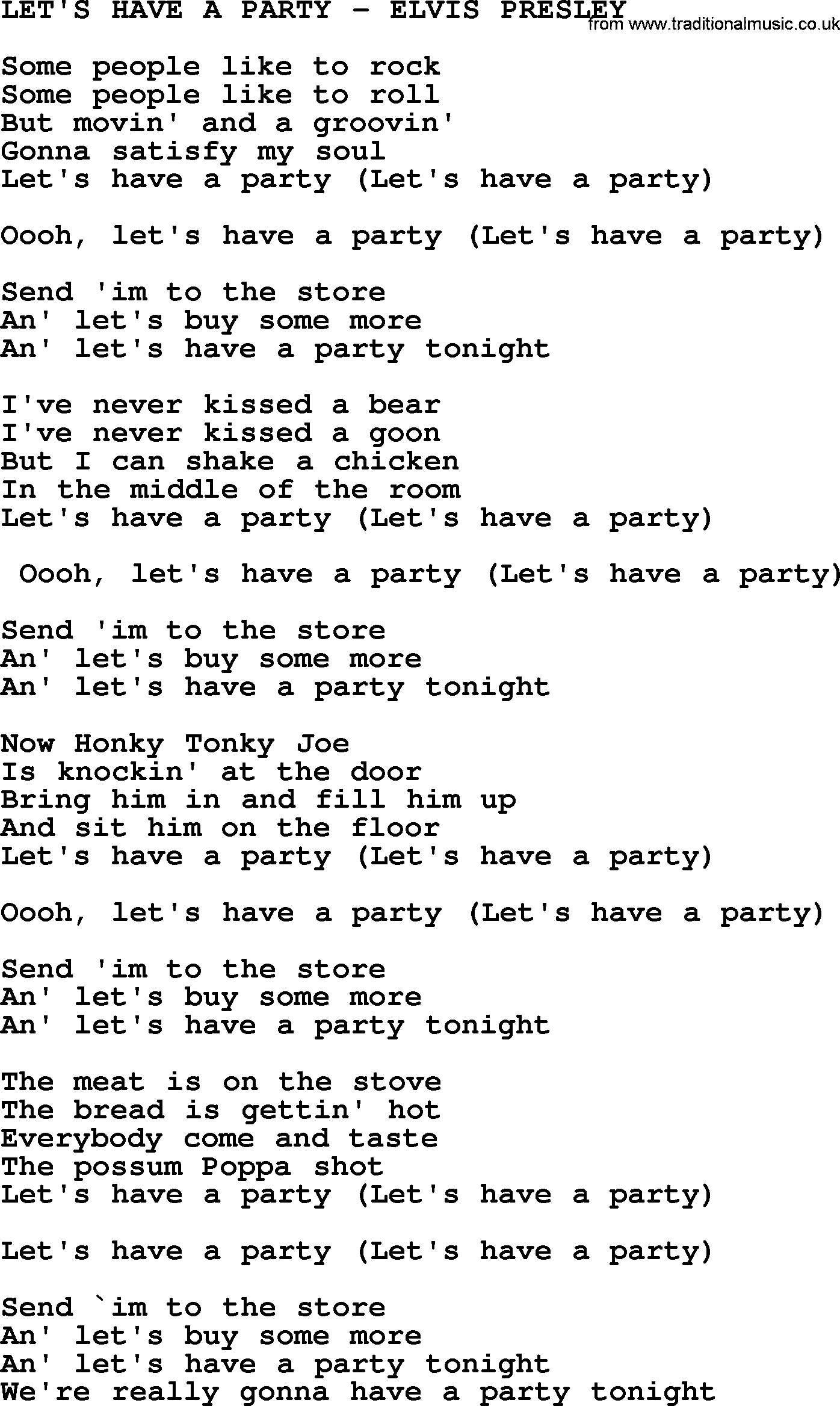 Elvis Presley song: Let's Have A Party-Elvis Presley-.txt lyrics and chords