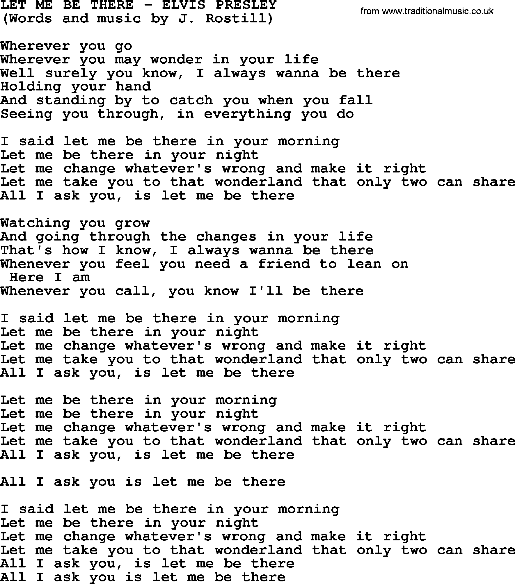 Elvis Presley song: Let Me Be There lyrics