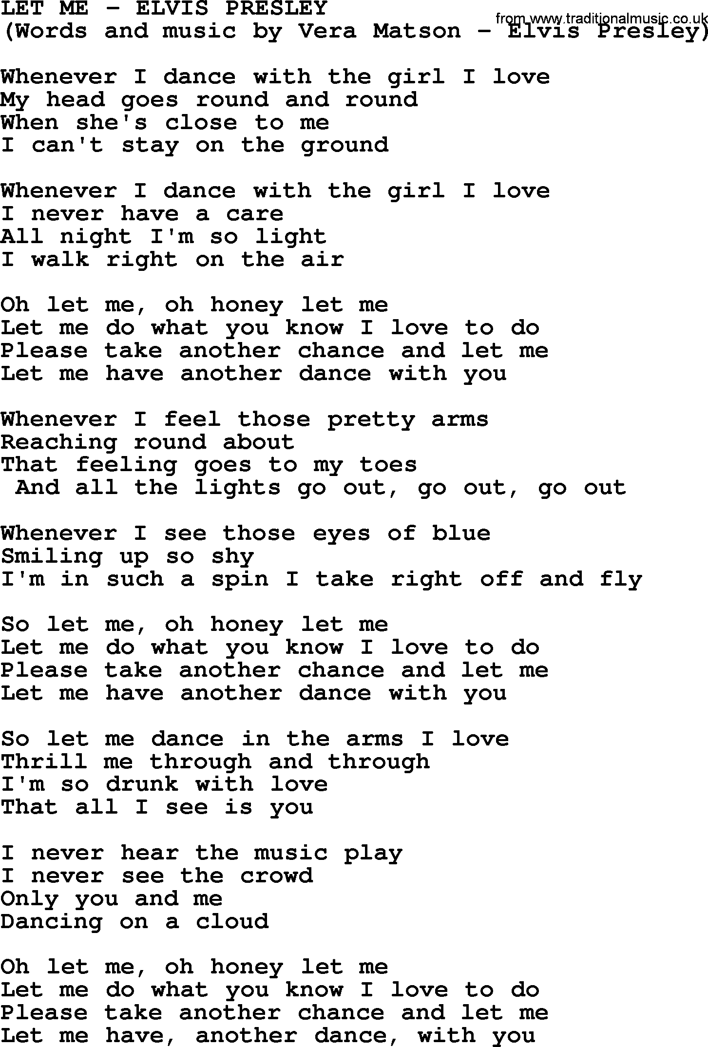 Elvis Presley song: Let Me lyrics