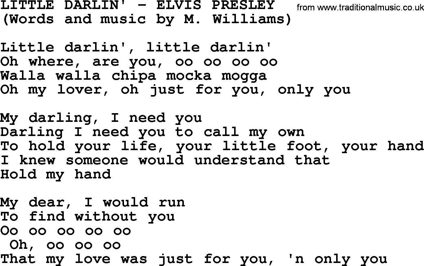 Elvis Presley song: Little Darlin' lyrics