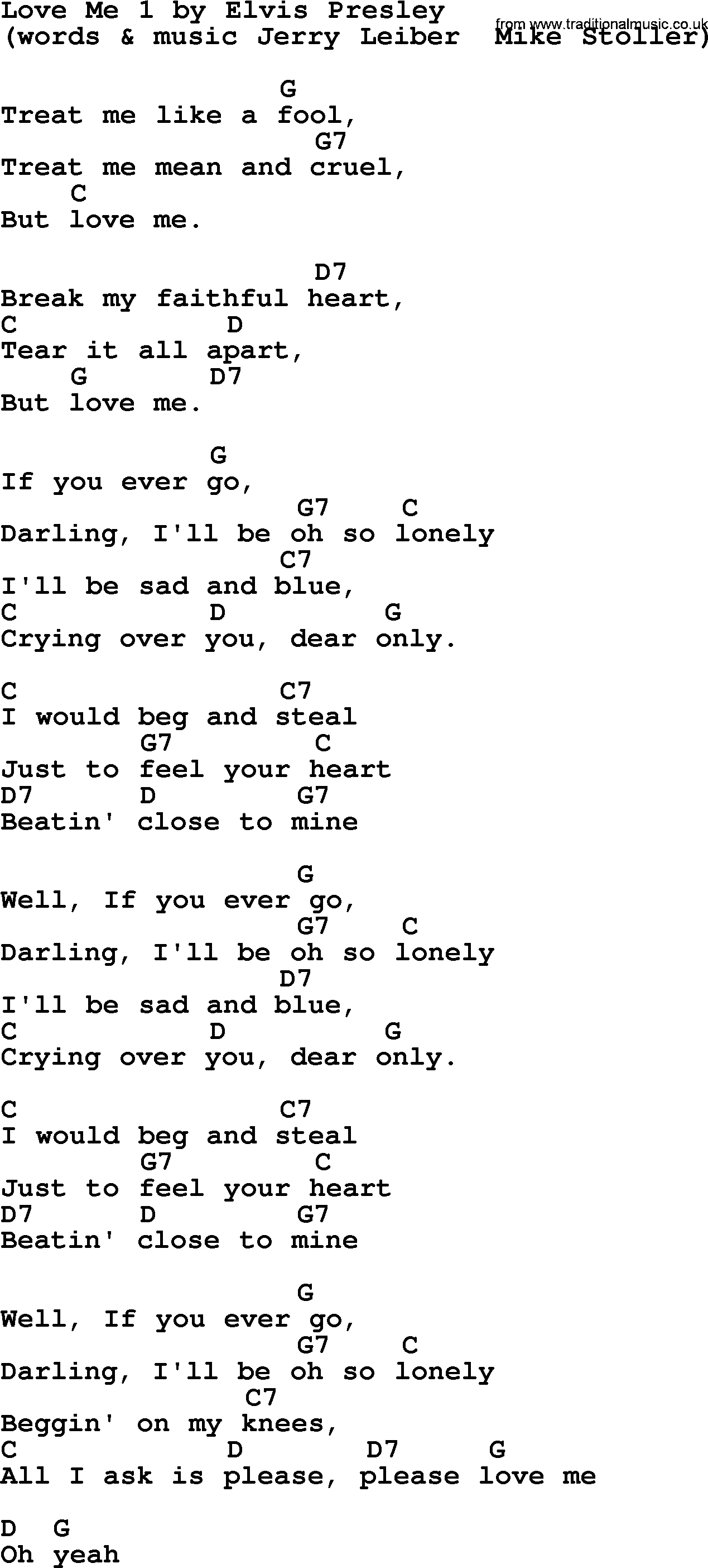 Elvis Presley song: Love Me 1, lyrics and chords