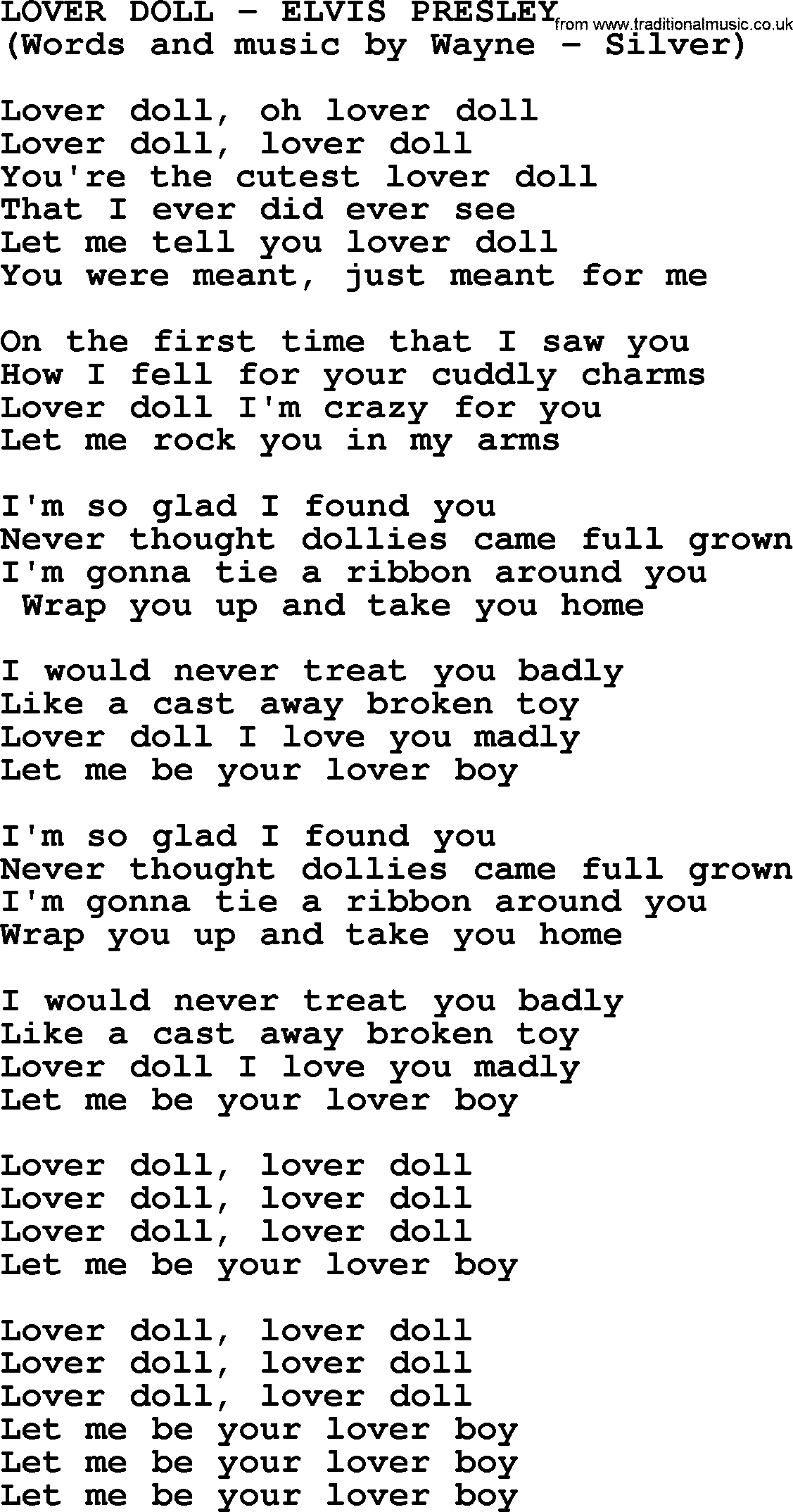 Elvis Presley song: Lover Doll lyrics