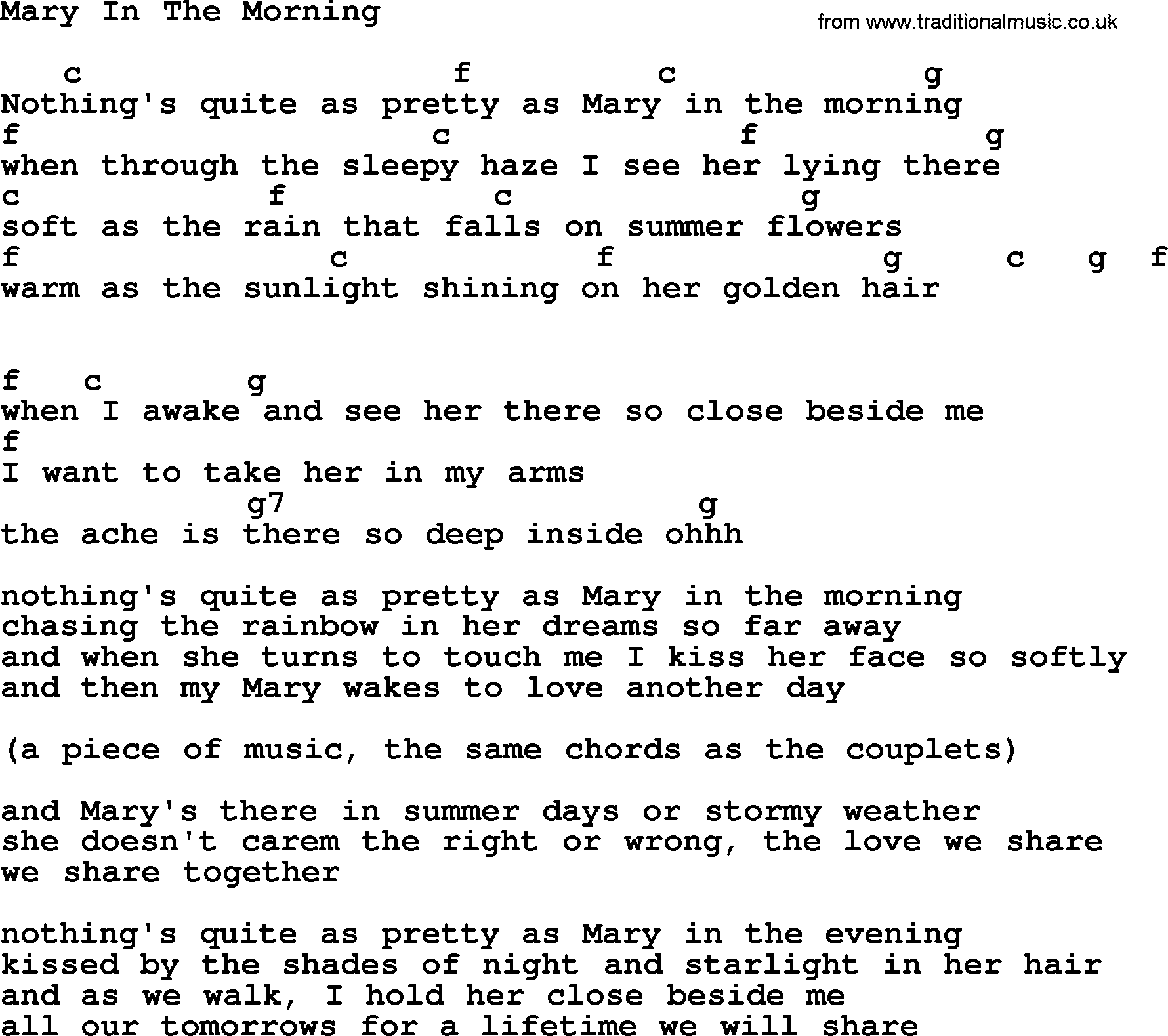 Mary In The Morning, by Elvis Presley - lyrics and chords