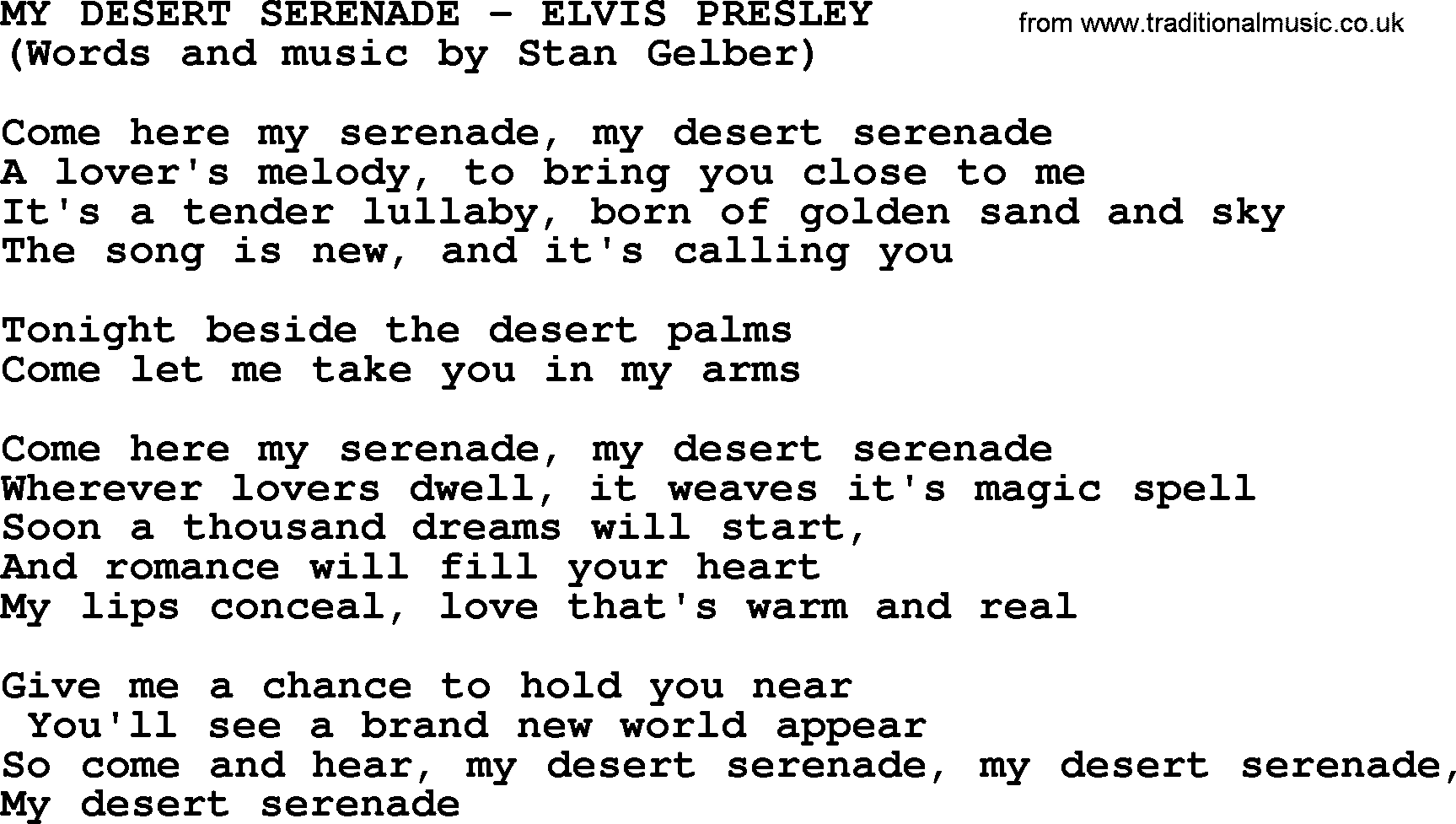 Elvis Presley song: My Desert Serenade lyrics