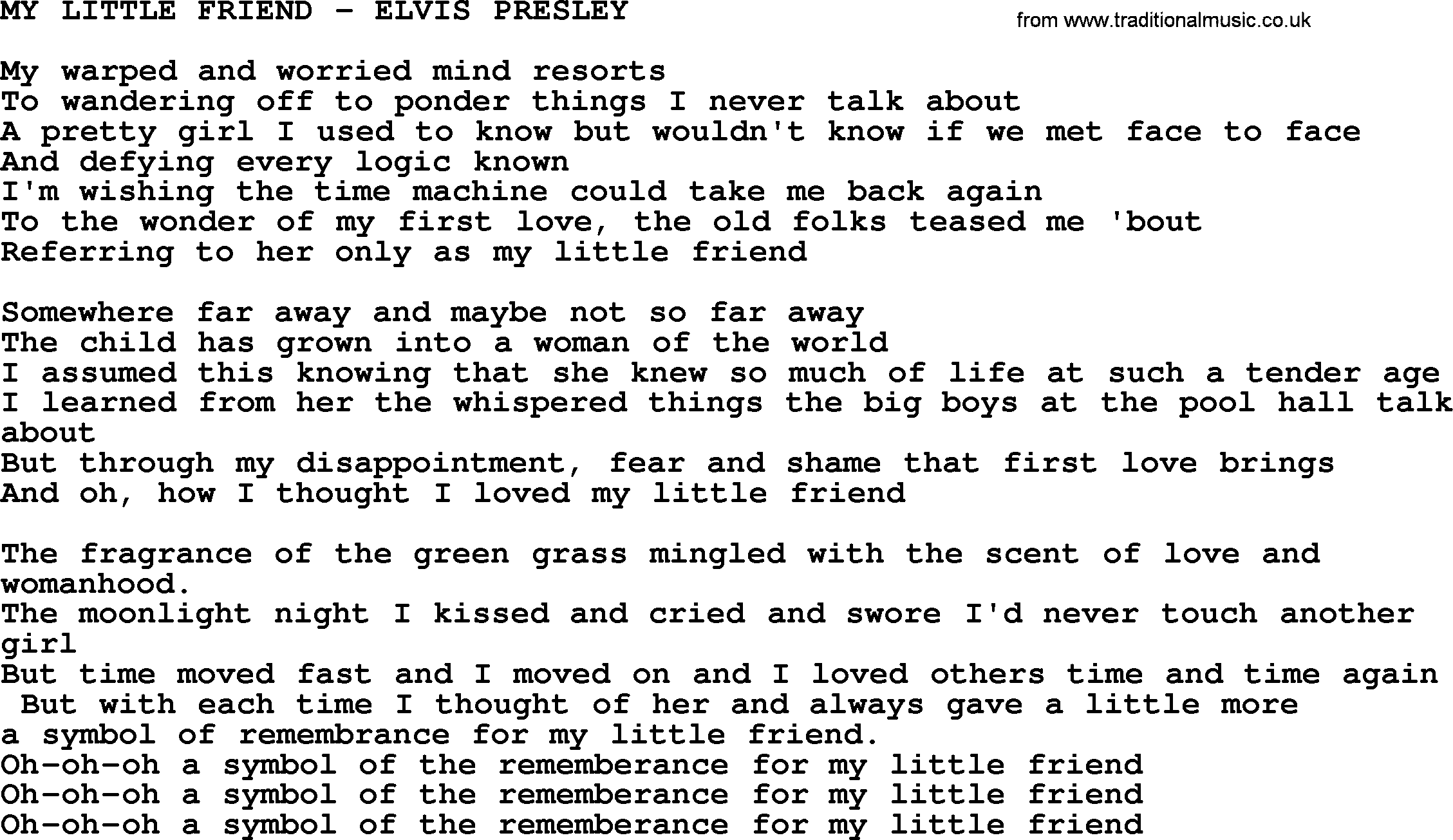 Elvis Presley song: My Little Friend-Elvis Presley-.txt lyrics and chords
