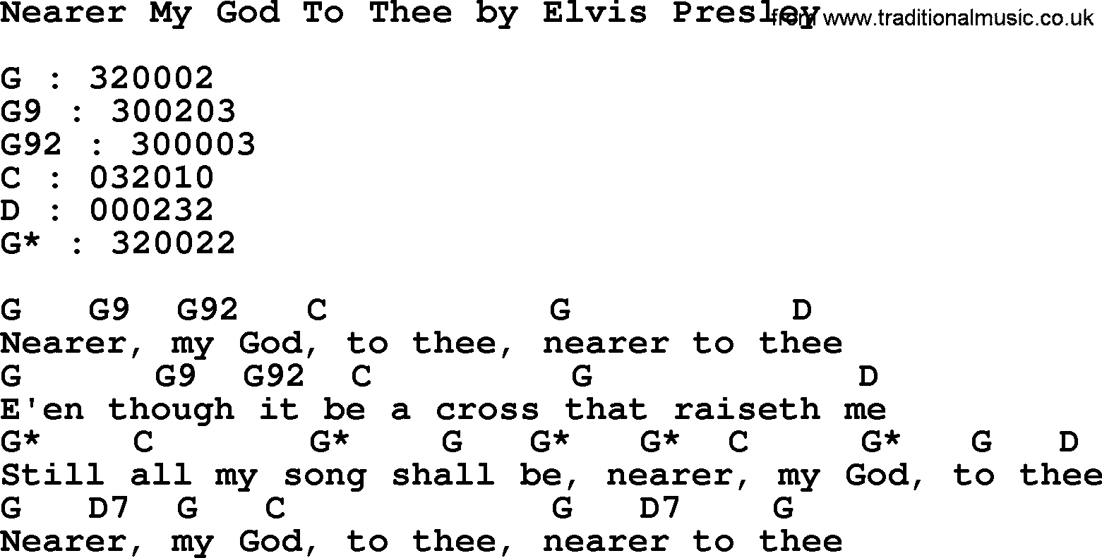 Elvis Presley song: Nearer My God To Thee, lyrics and chords