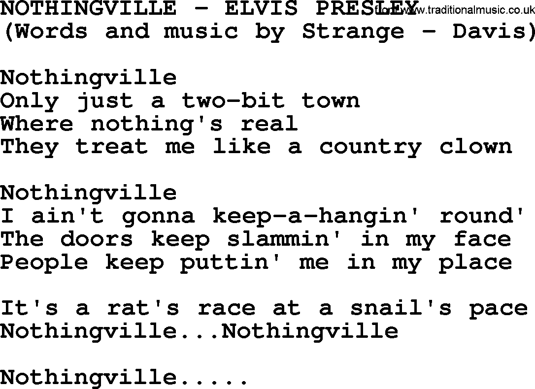 Elvis Presley song: Nothingville lyrics