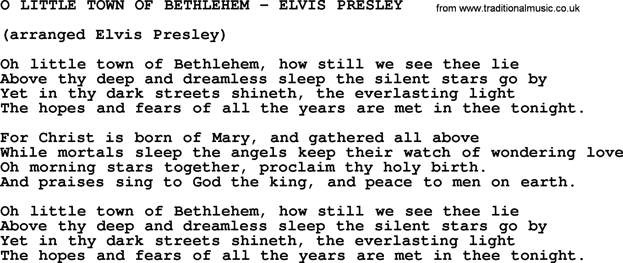 O Little Town Of BethlehemElvis Presley.txt, by Elvis Presley