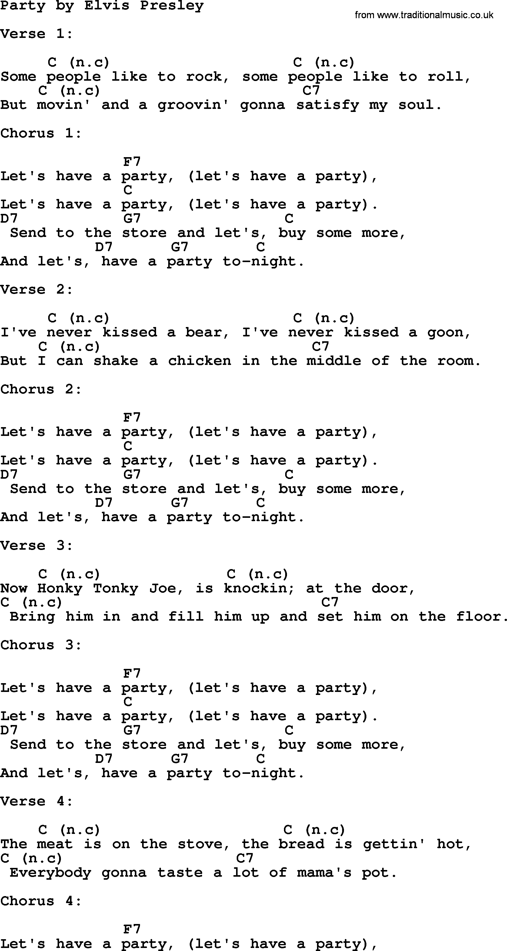 Elvis Presley song: Party, lyrics and chords