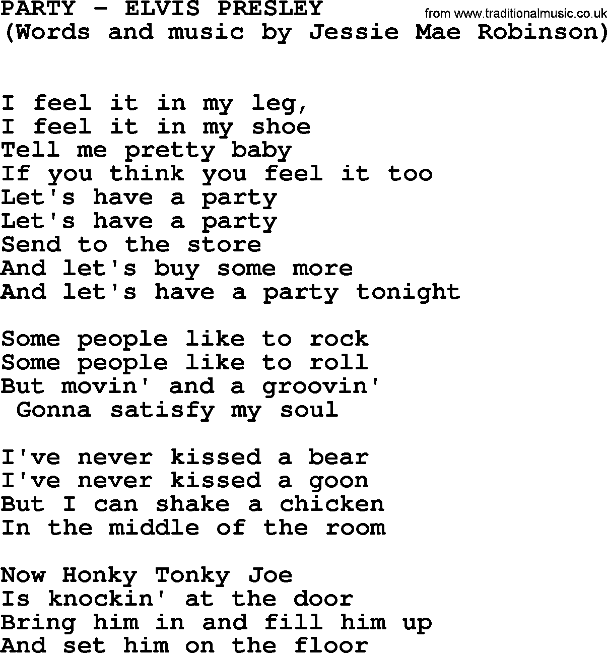 Elvis Presley song: Party lyrics