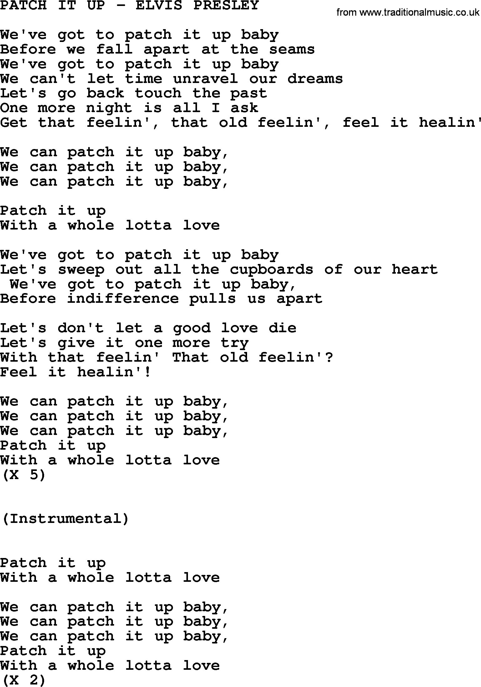 Elvis Presley song: Patch It Up-Elvis Presley-.txt lyrics and chords