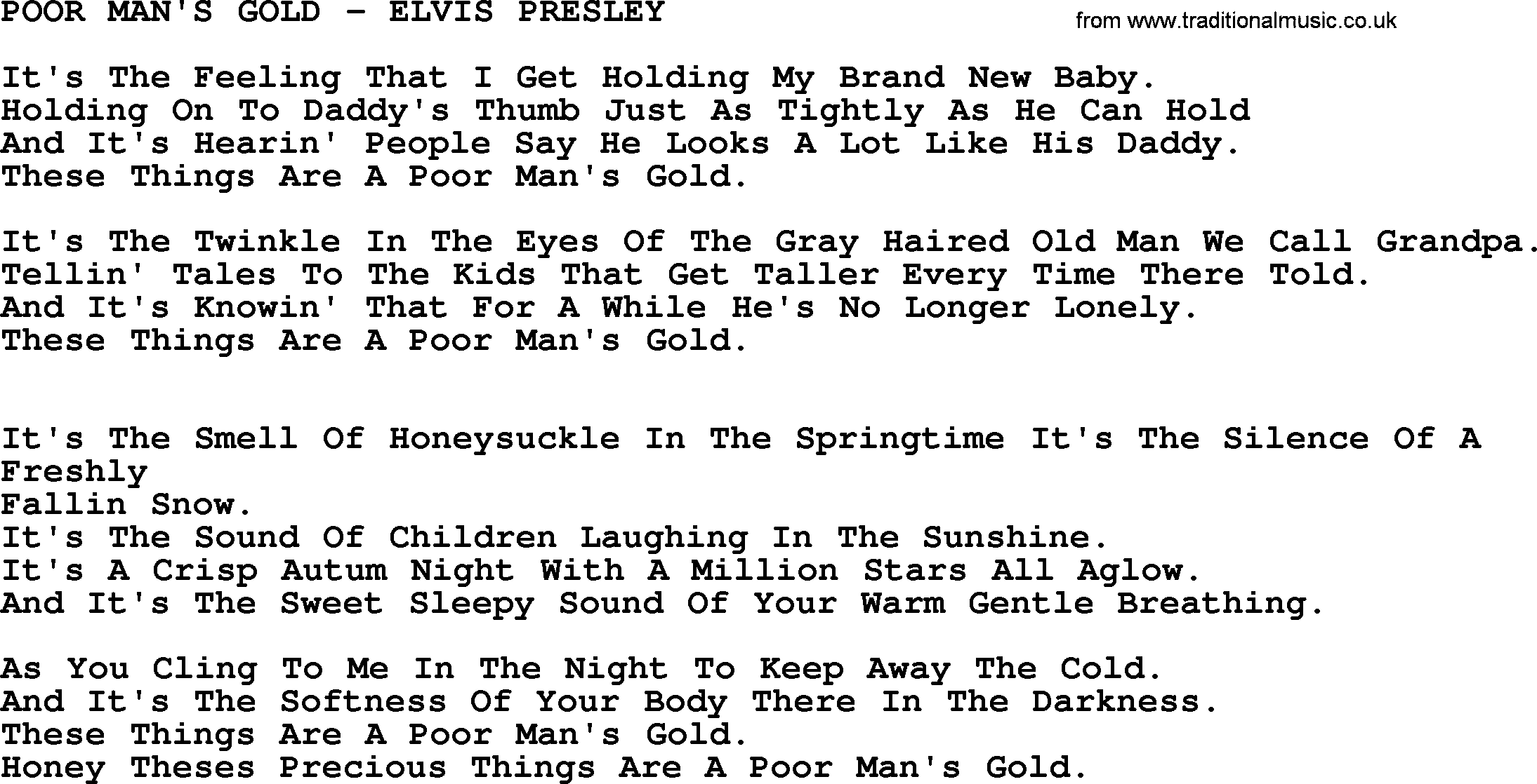 Elvis Presley song: Poor Man's Gold-Elvis Presley-.txt lyrics and chords