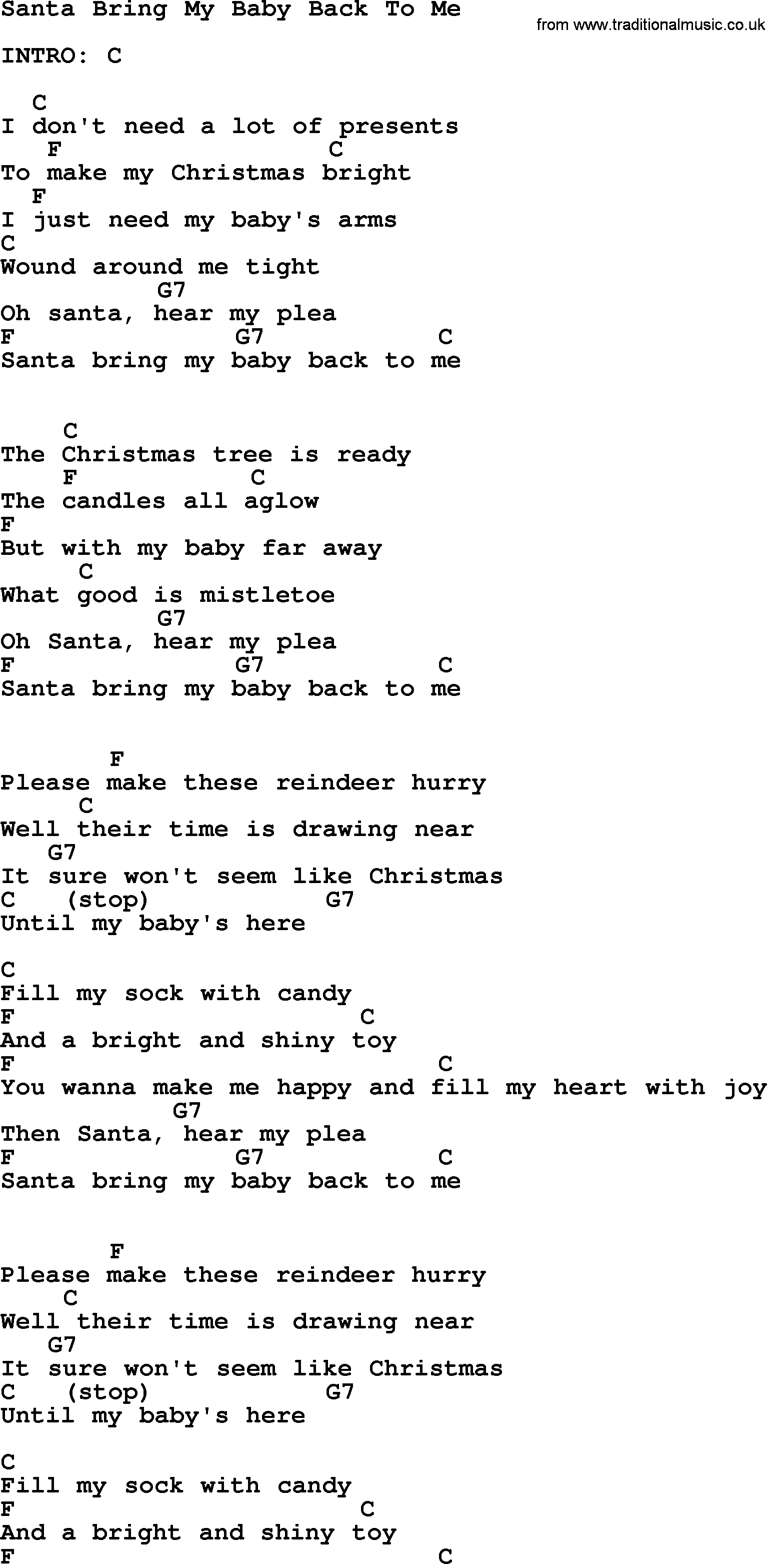 Elvis Presley song: Santa Bring My Baby Back To Me, lyrics and chords