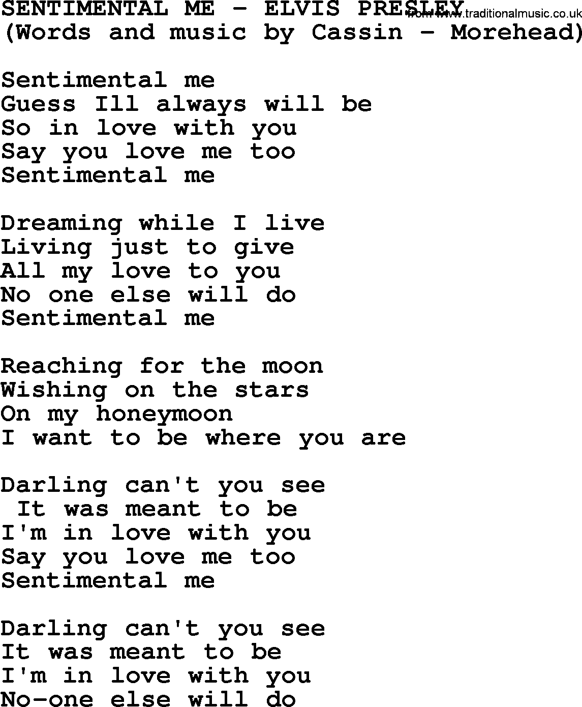 Elvis Presley song: Sentimental Me lyrics