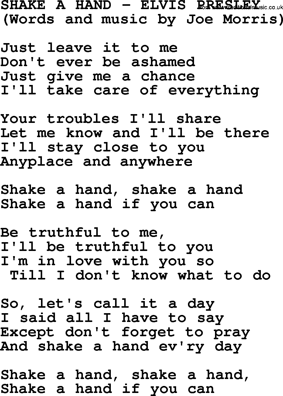 Elvis Presley song: Shake A Hand lyrics