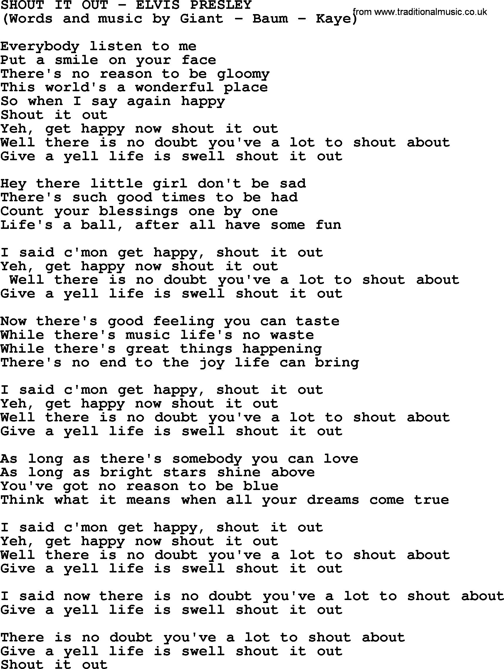 Elvis Presley song: Shout It Out lyrics