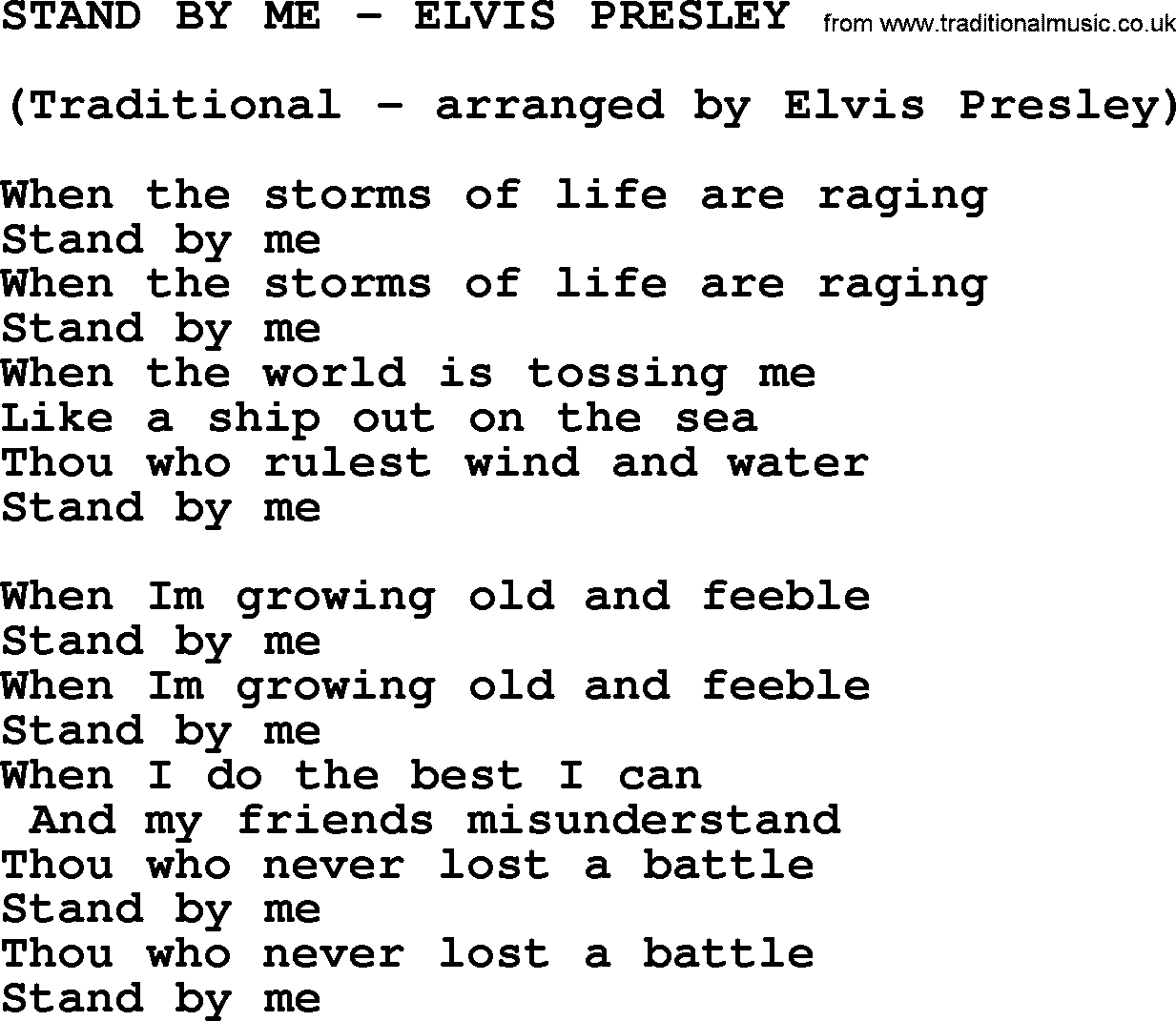 Elvis Presley song: Stand By Me-Elvis Presley-.txt lyrics and chords
