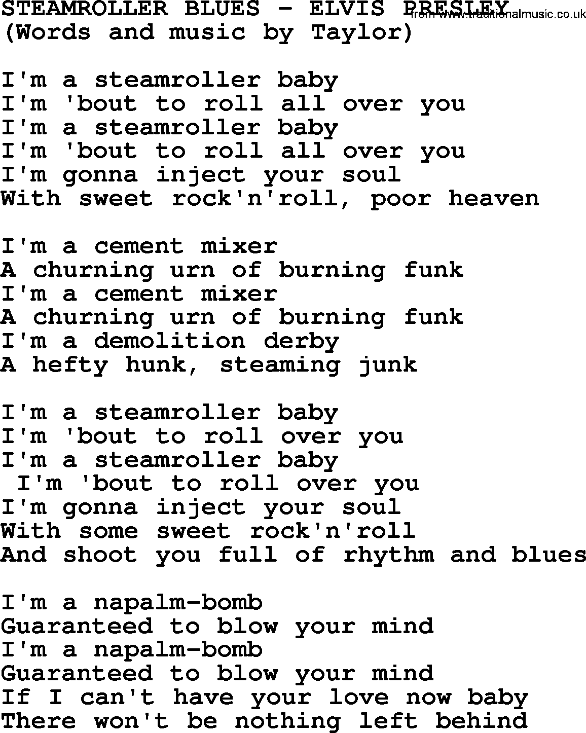 Elvis Presley song: Steamroller Blues lyrics