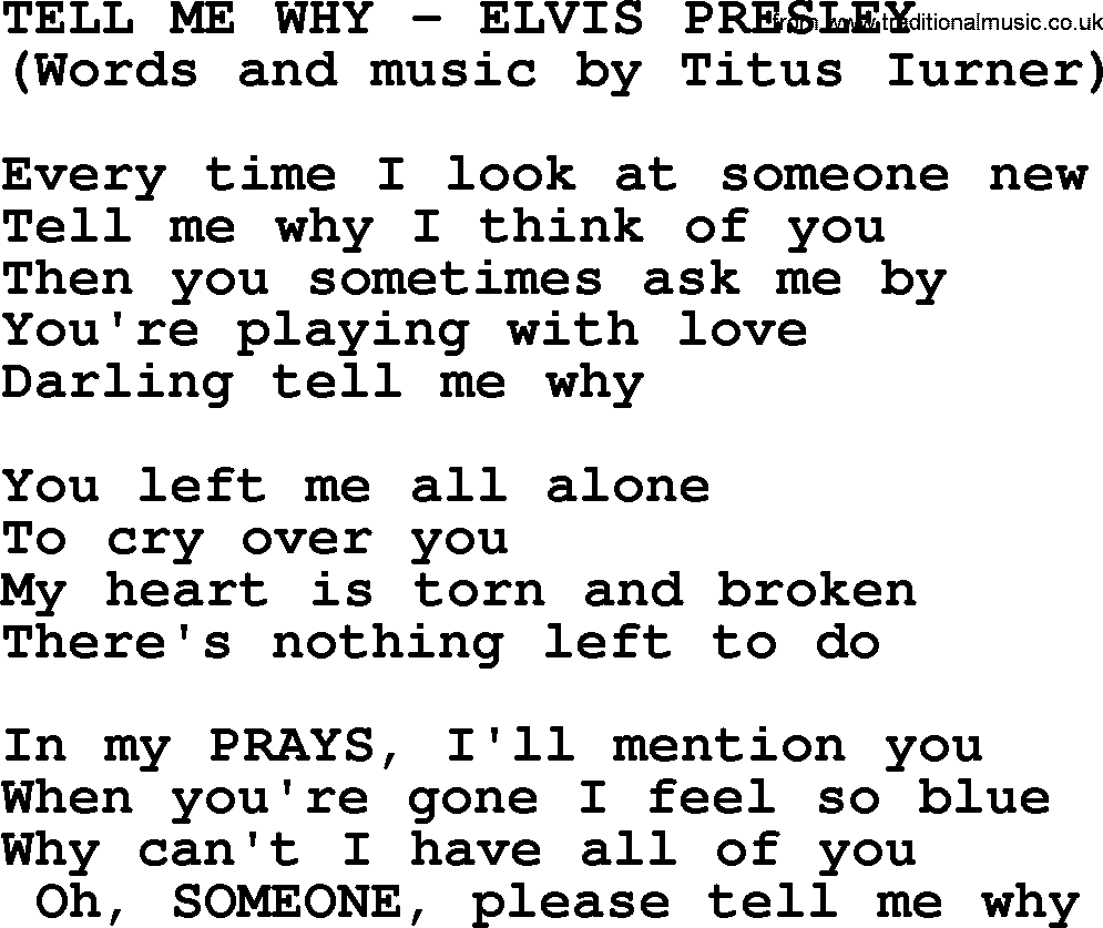 Elvis Presley song: Tell Me Why lyrics