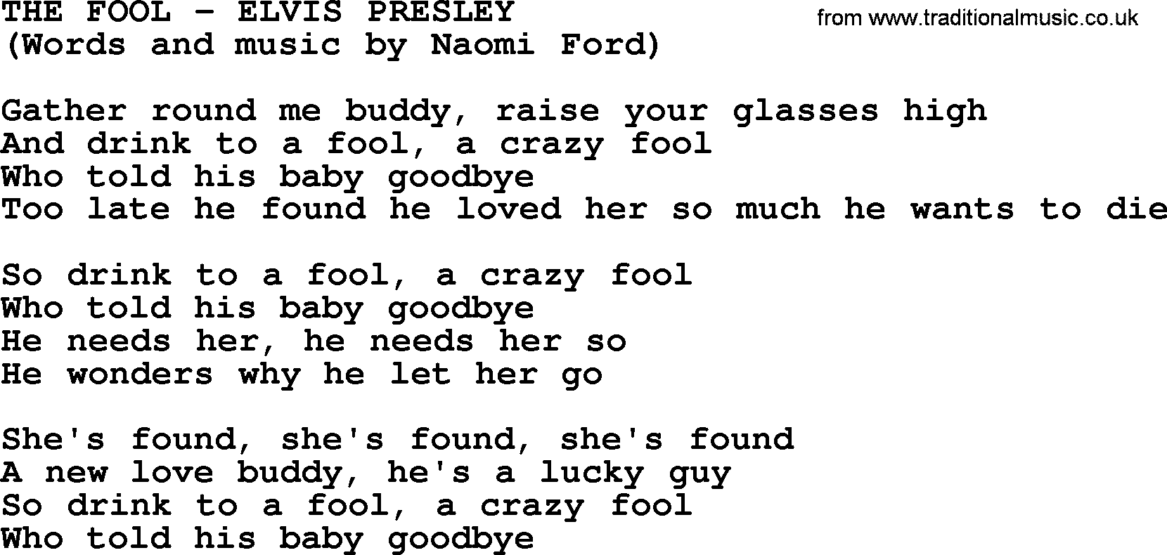 Elvis Presley song: The Fool lyrics
