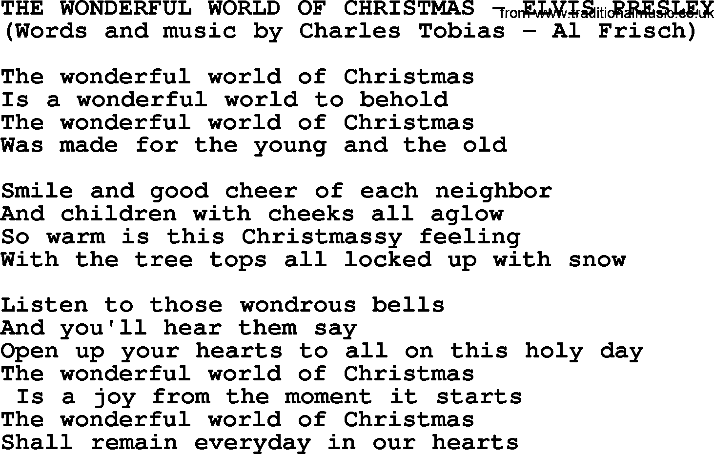 Elvis Presley song: The Wonderful World Of Christmas lyrics