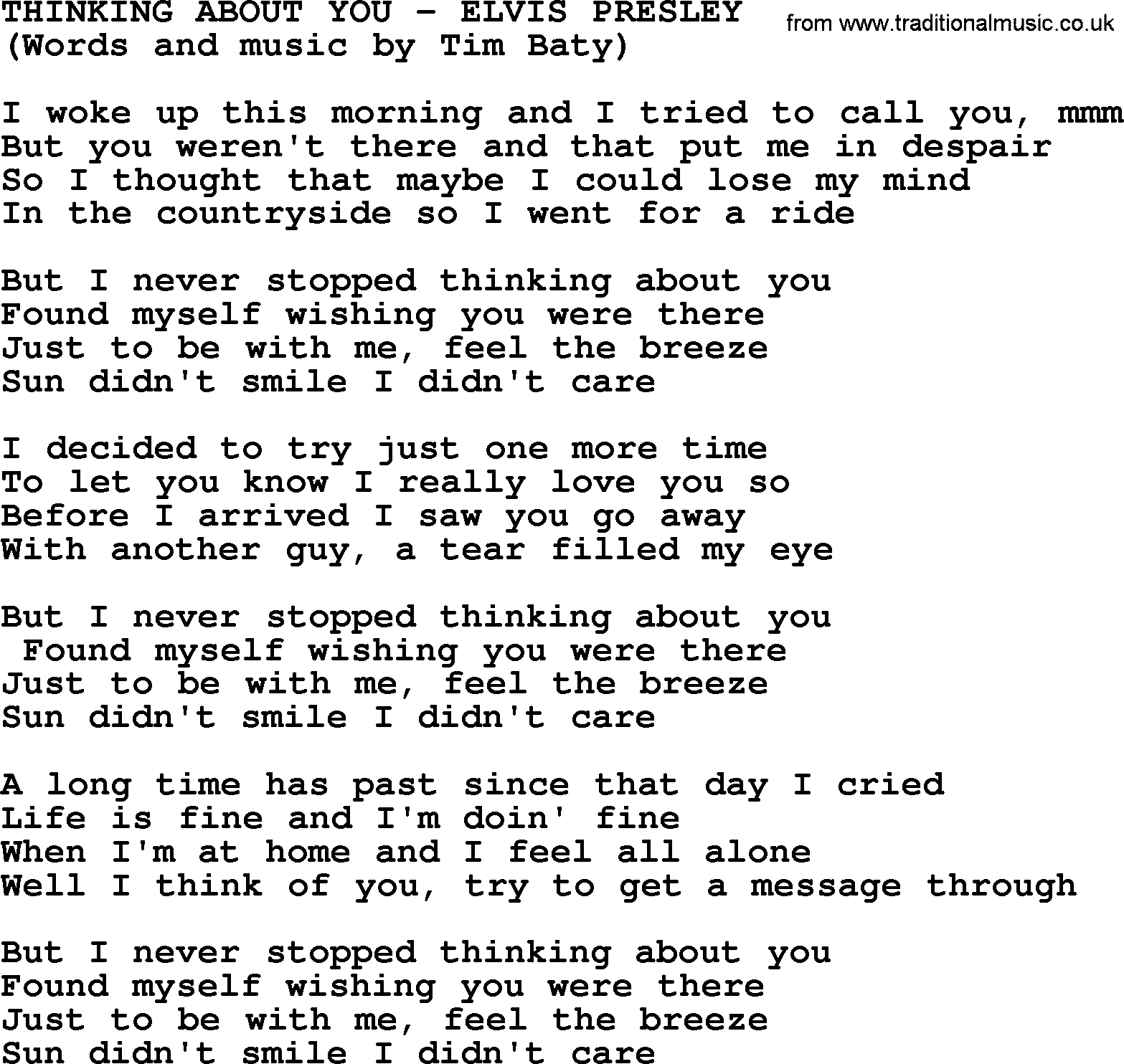 Elvis Presley song: Thinking About You lyrics