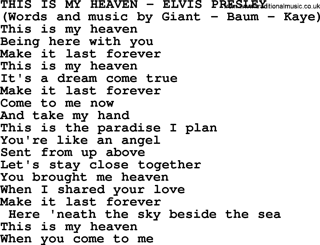 Elvis Presley song: This Is My Heaven lyrics