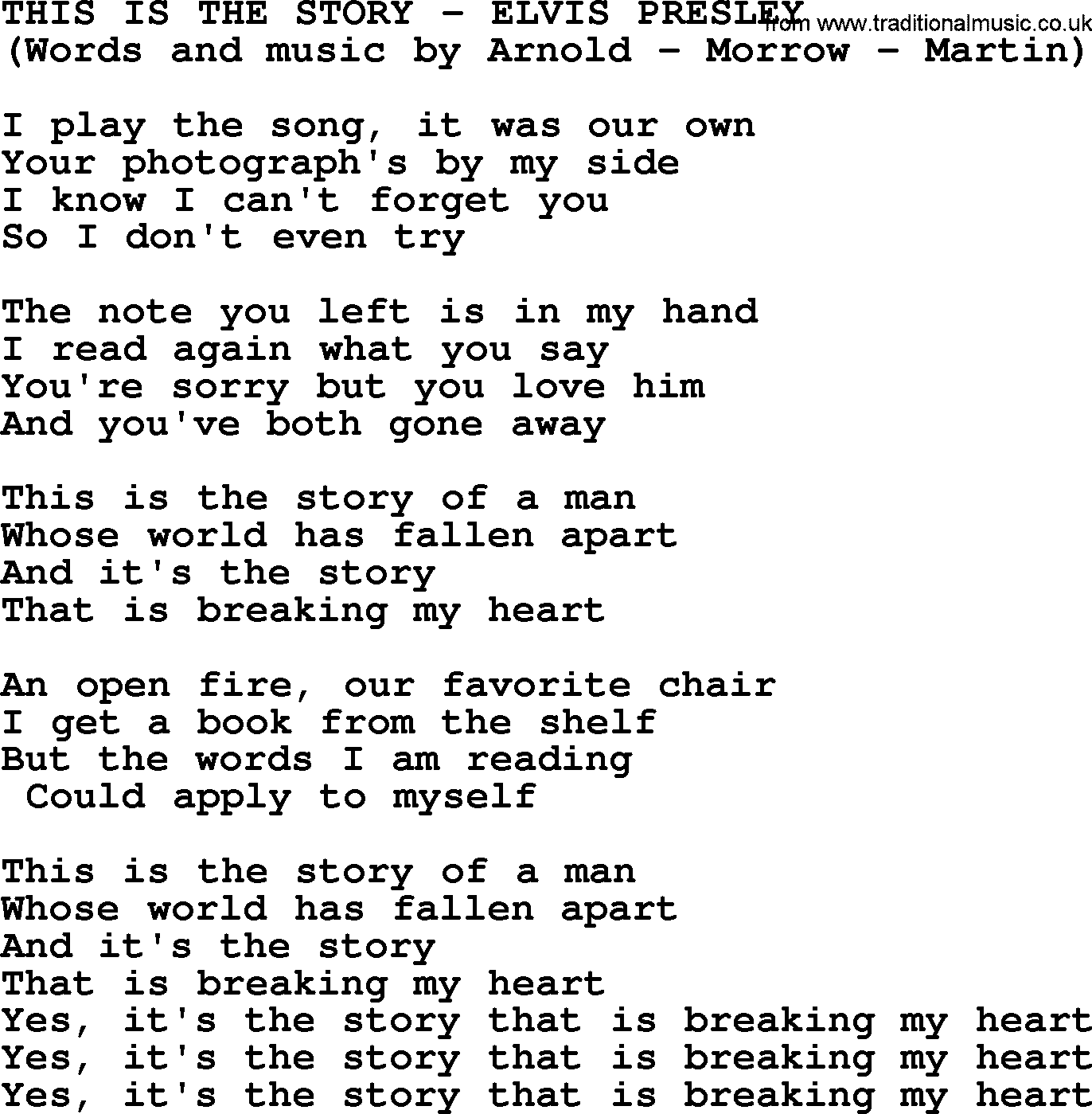 Elvis Presley song: This Is The Story lyrics