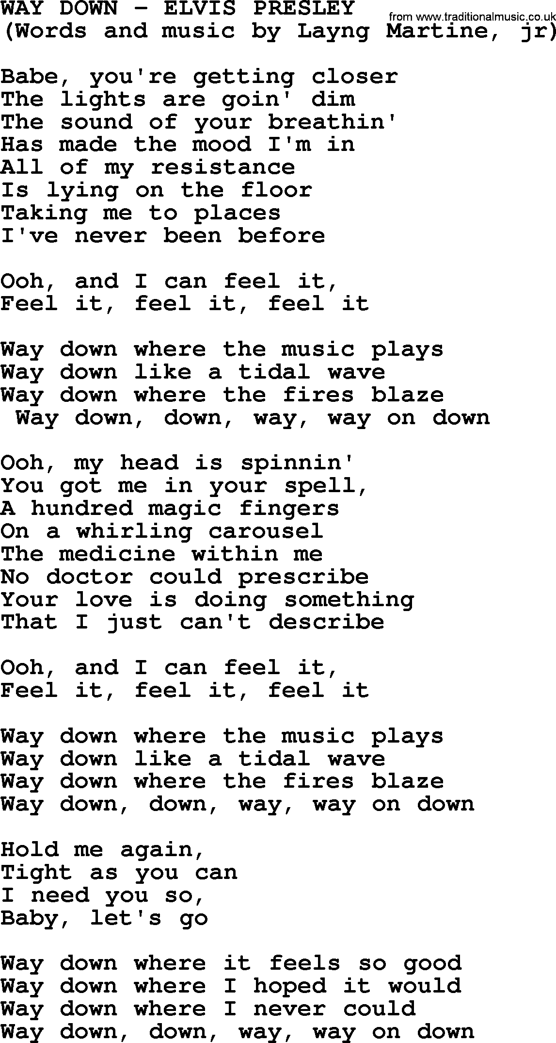 Elvis Presley song: Way Down lyrics
