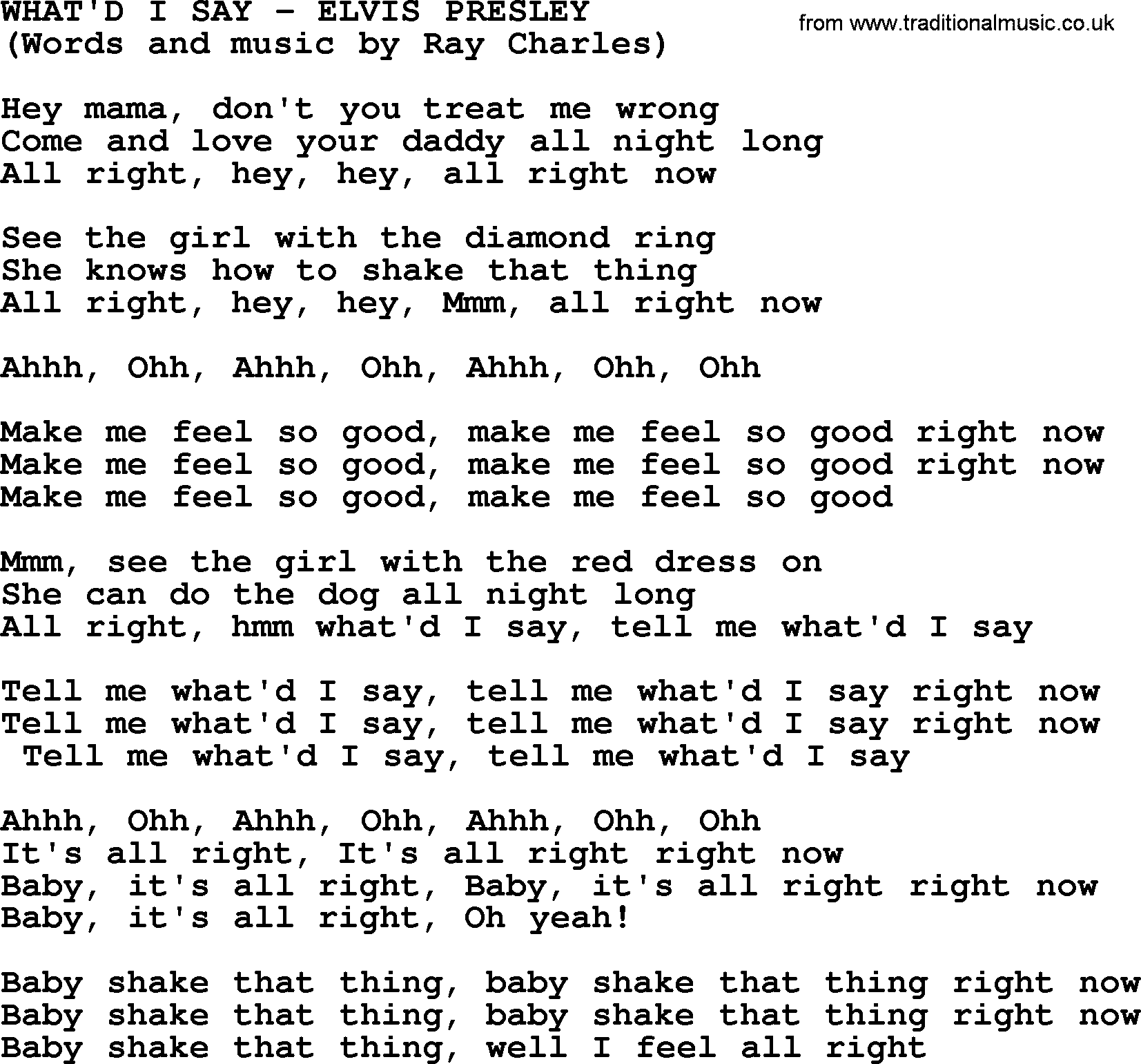 Elvis Presley song: What'd I Say lyrics