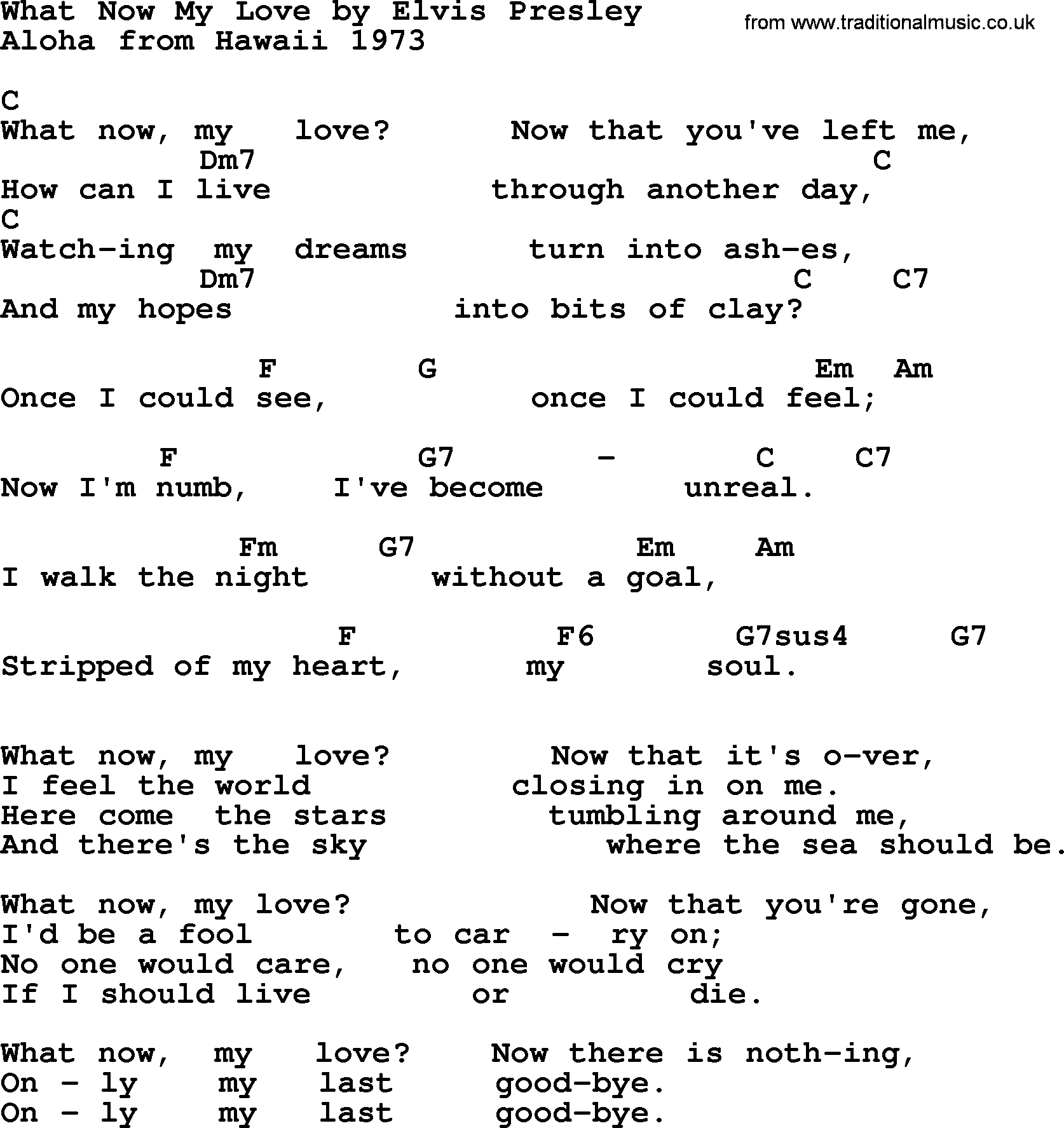 Elvis Presley song: What Now My Love, lyrics and chords