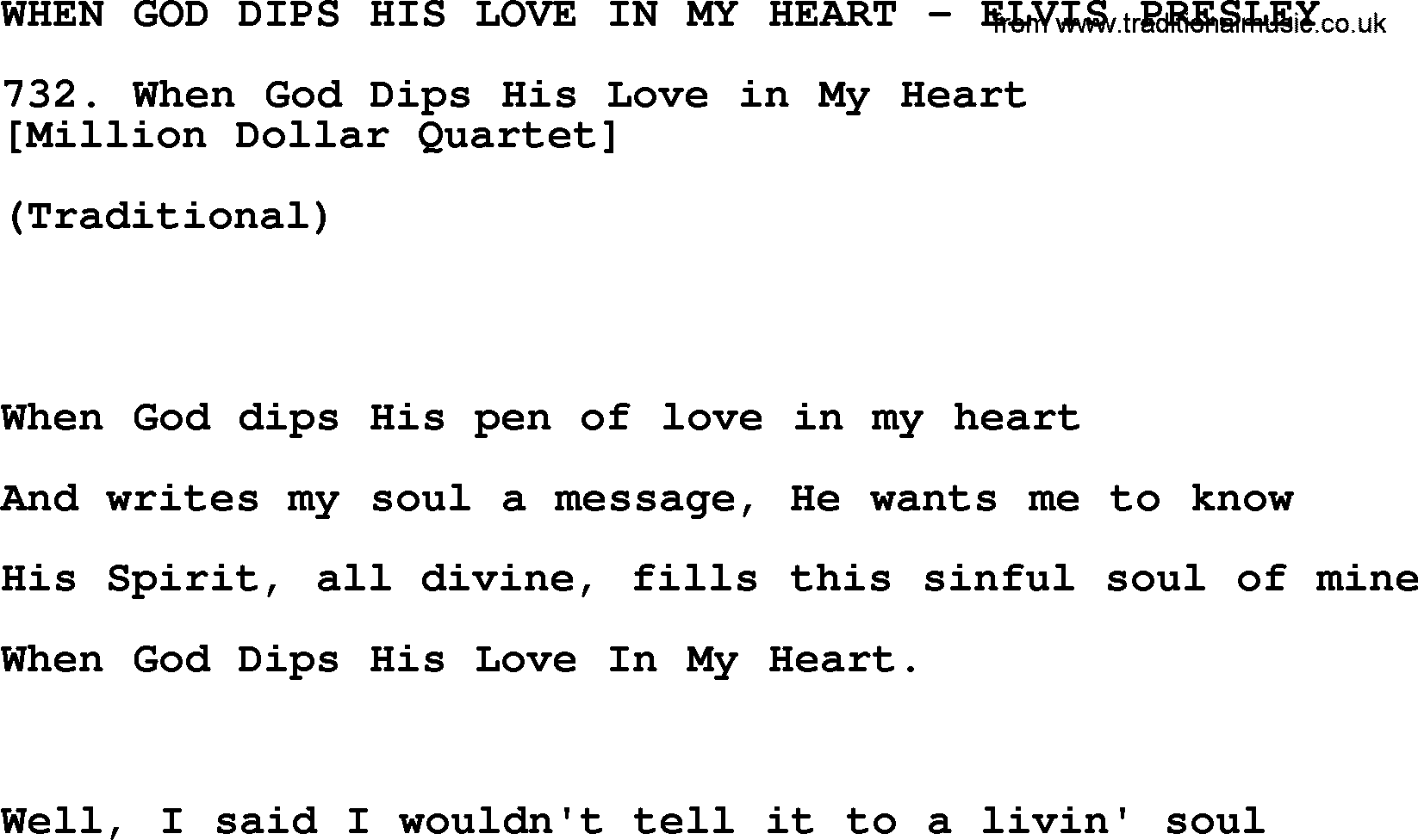 Elvis Presley song: When God Dips His Love In My Heart-Elvis Presley-.txt lyrics and chords