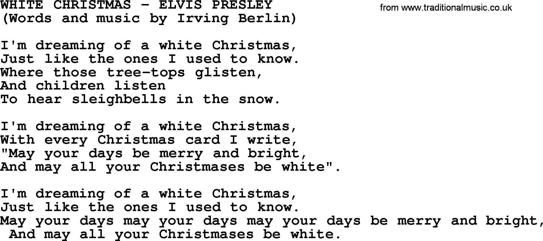 Elvis Presley song: White Christmas lyrics