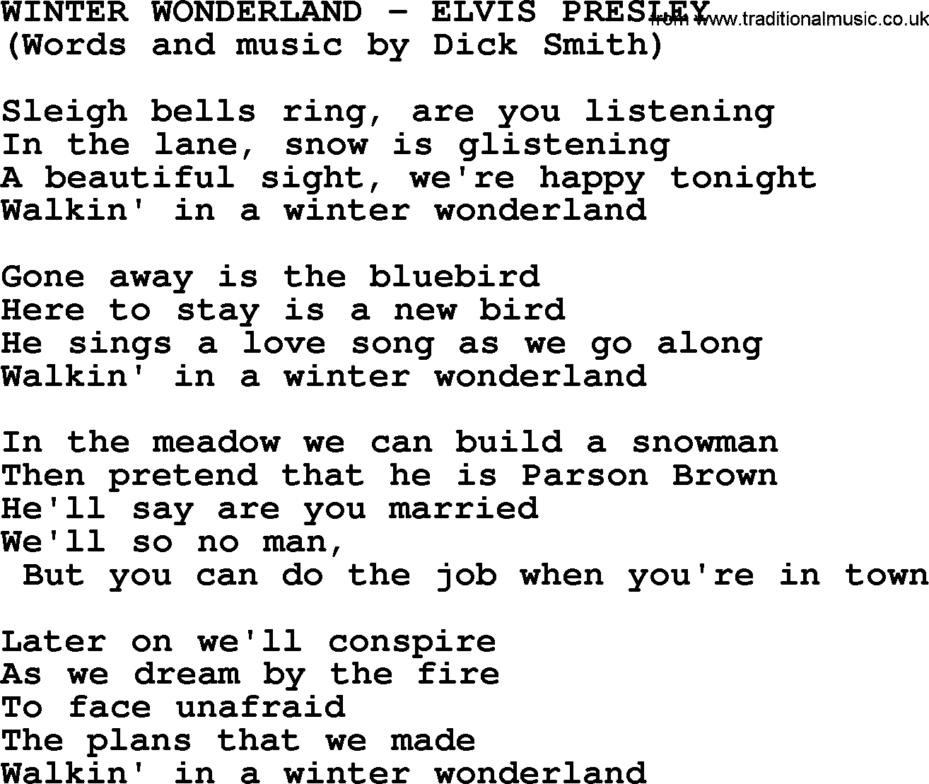 Elvis Presley song: Winter Wonderland lyrics