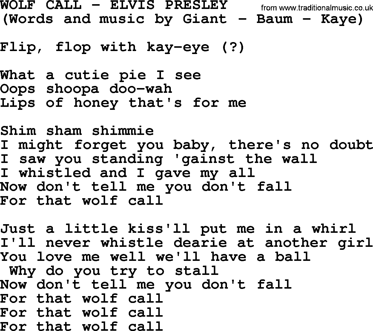 Elvis Presley song: Wolf Call lyrics