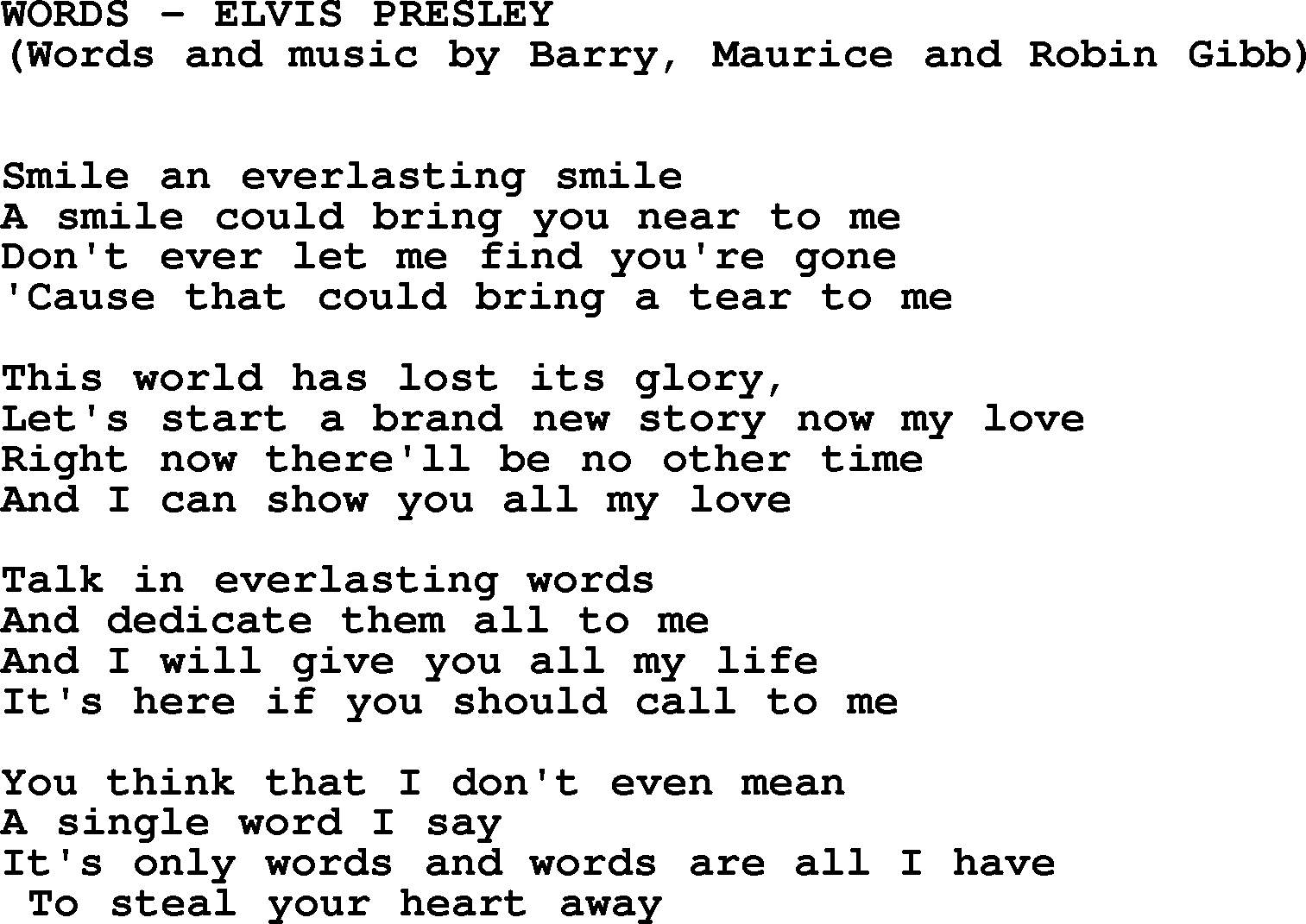Elvis Presley song: Words lyrics
